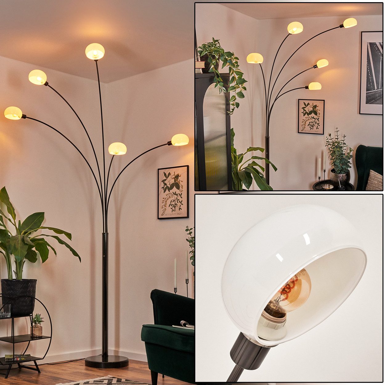 Stehlampe Stehlampe aus Metall in Schwarz/Chrom/Weiß im Retro/Vintage-Design