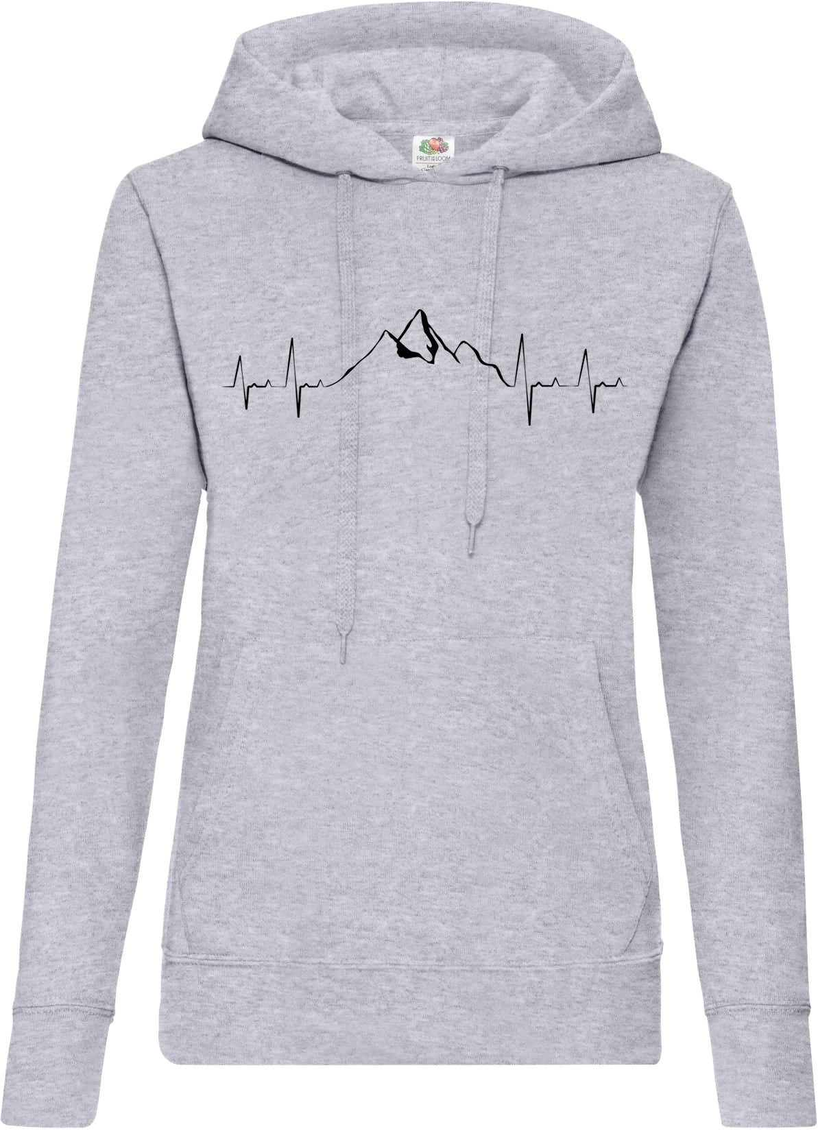 Youth Designz Kapuzenpullover Heartbeat Mountain Damen Hoodie Pullover mit Trendigem Wander Frontdruck Grau | Hoodies