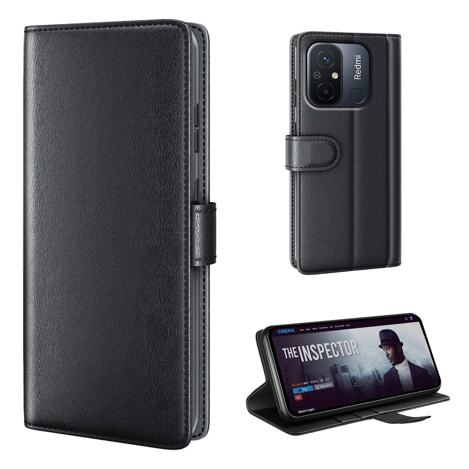 Tec-Expert Handyhülle Echtleder Hülle für Xiaomi Redmi 12C 6.71 Zoll, 6.71", Cover Klapphülle Case mit Kartenfächern und Geldfach aufstellbar