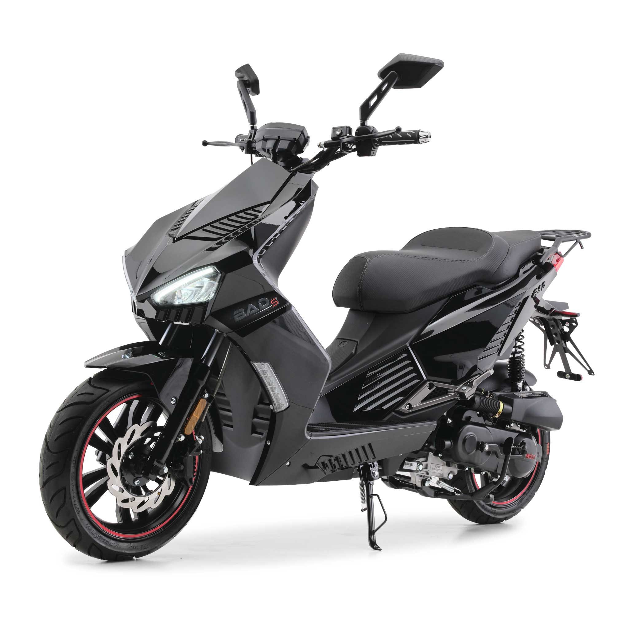 Burnout Motorroller BAD s Schwarz Glänzend, 50 ccm, 45 km/h, Euro 5, Keyless-Go, Alarmanlage, LED-Beleuchtung