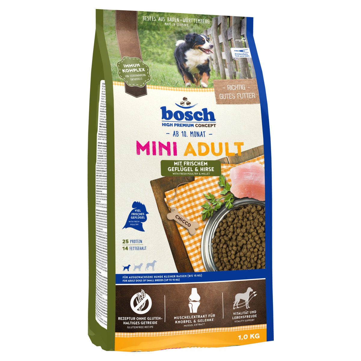 Bosch Petfood Mini Adult mit Geflügel & Hirse 1 kg, für: Hund