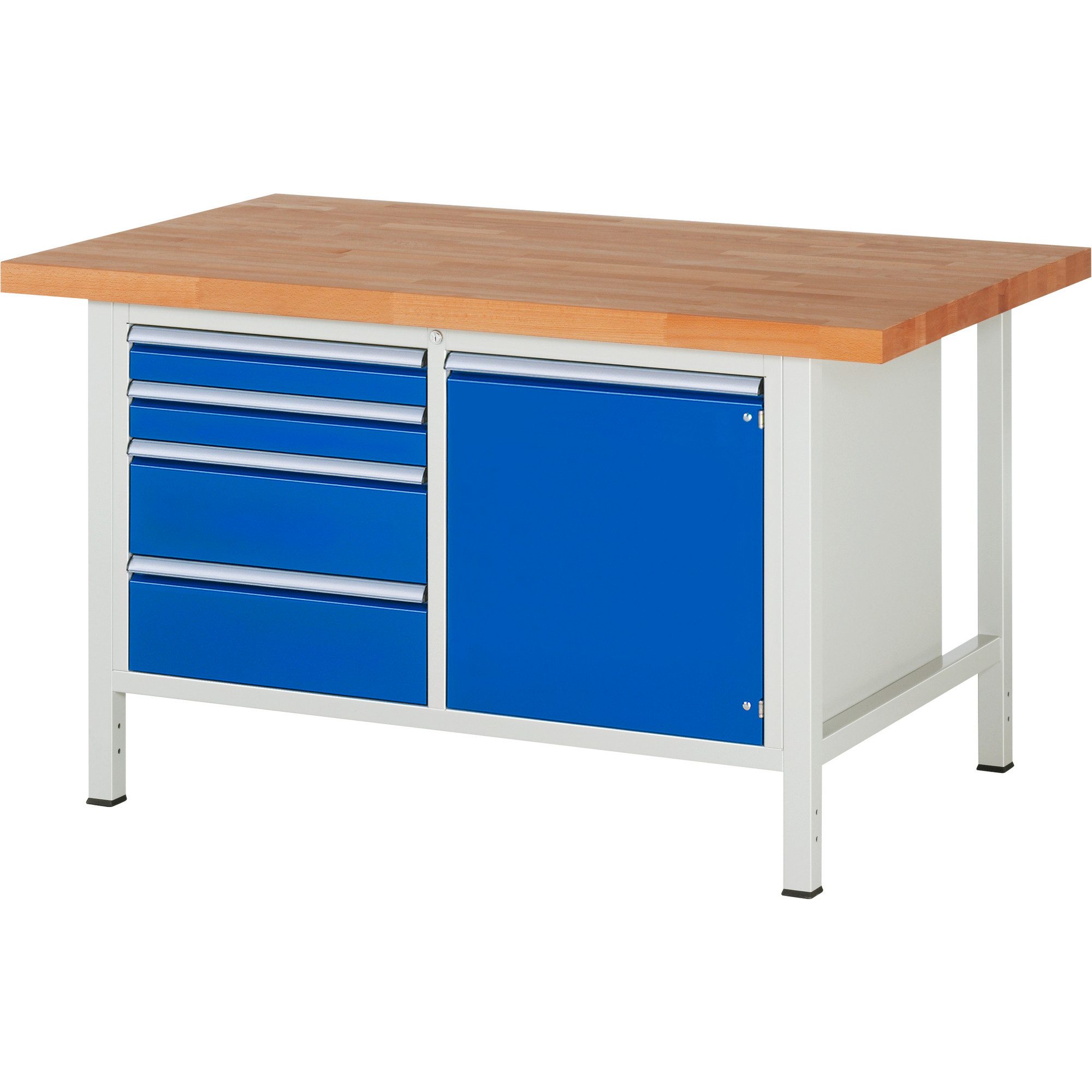 RAU Werkbank Werkbank 1500x900x840-1040mm 4xSchublade-TA 1xTür lichtgrau/enzianblau