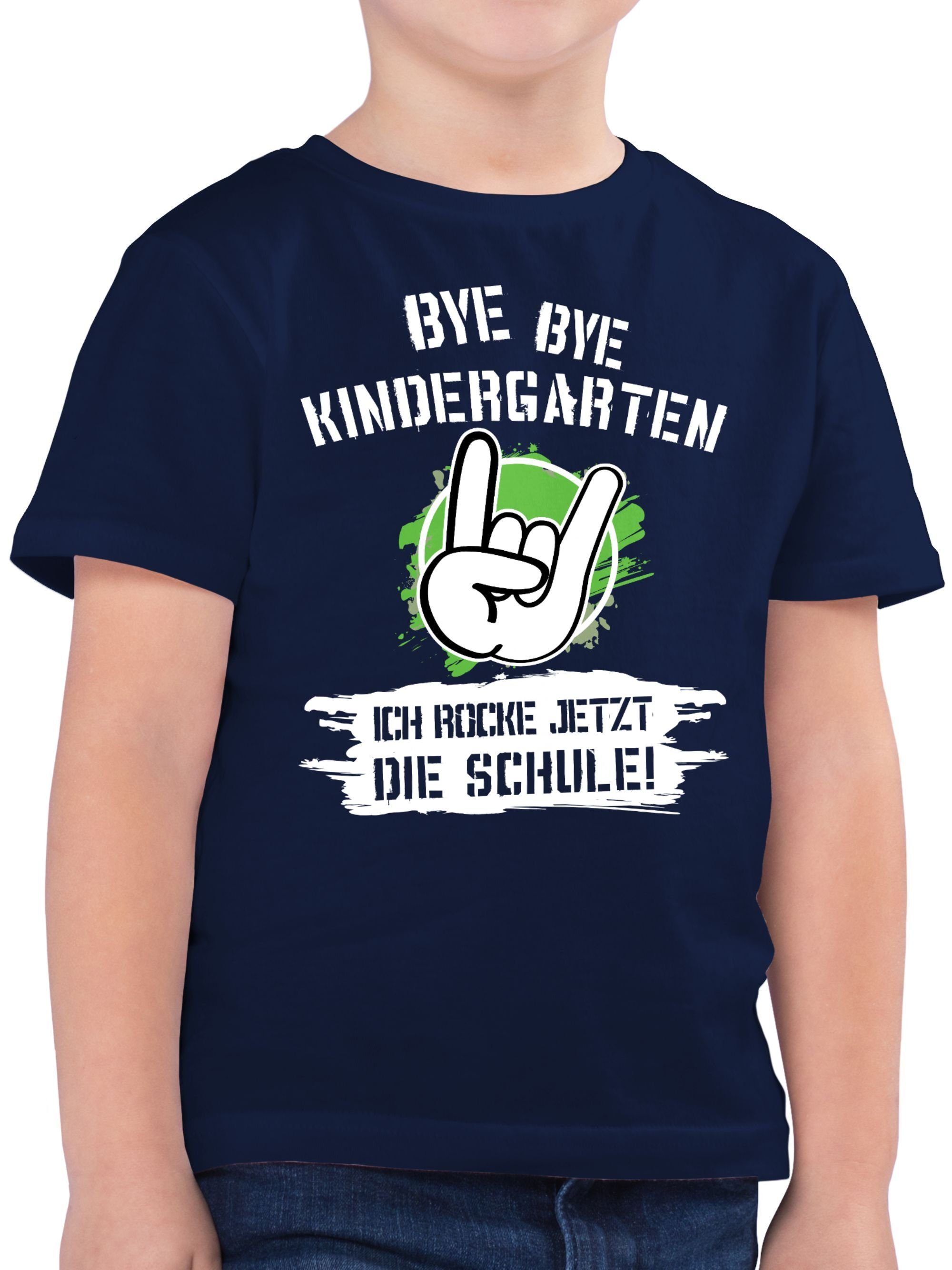 Shirtracer T-Shirt Bye Bye Kindergarten ich rocke jetzt die Schule Einschulung Junge Schulanfang Geschenke 02 Dunkelblau