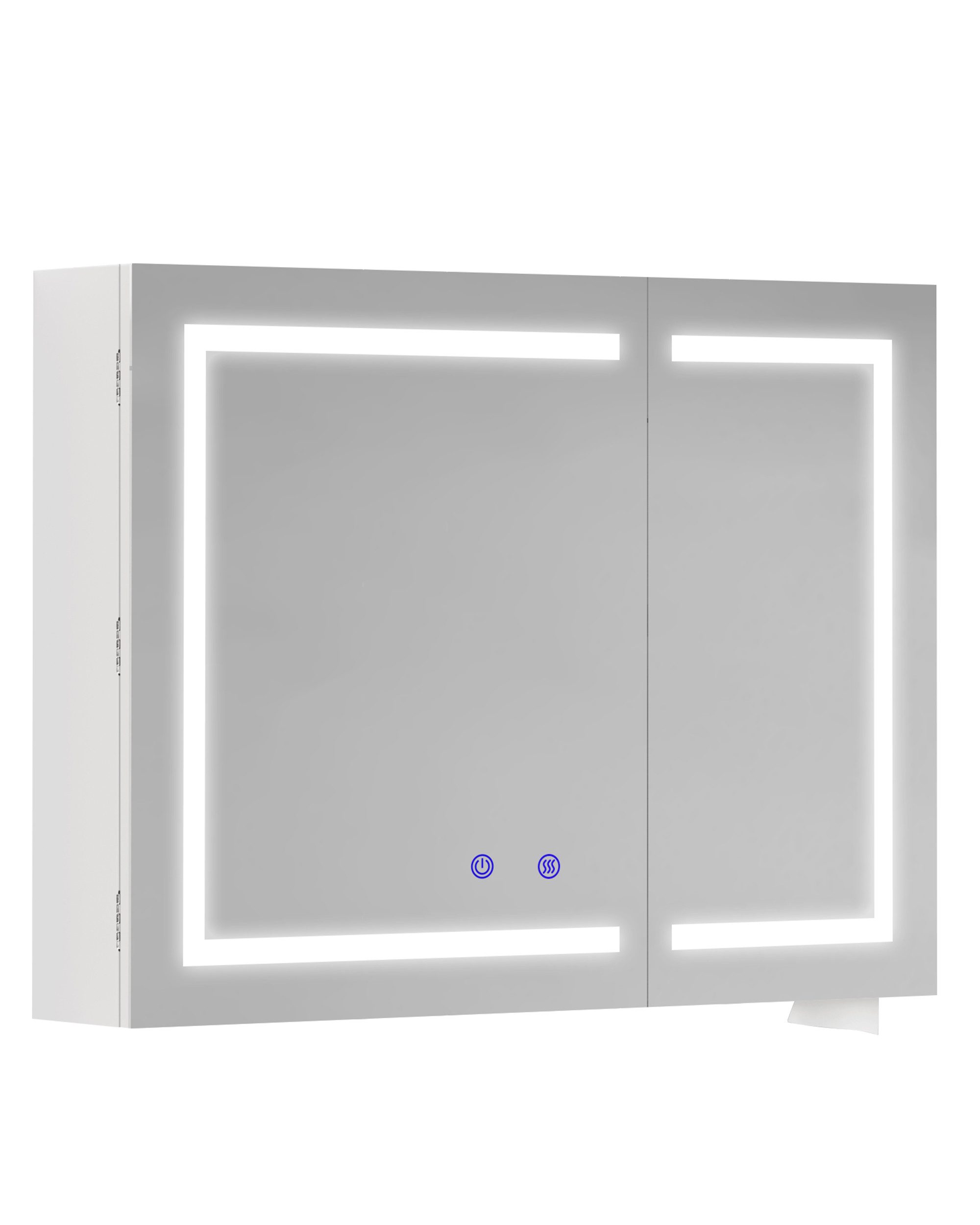 H.yeed Spiegelschrank Bad mit Beleuchtung und Steckdose, Verstellbares Regal, Entfogging-Funktion, Wandmontage