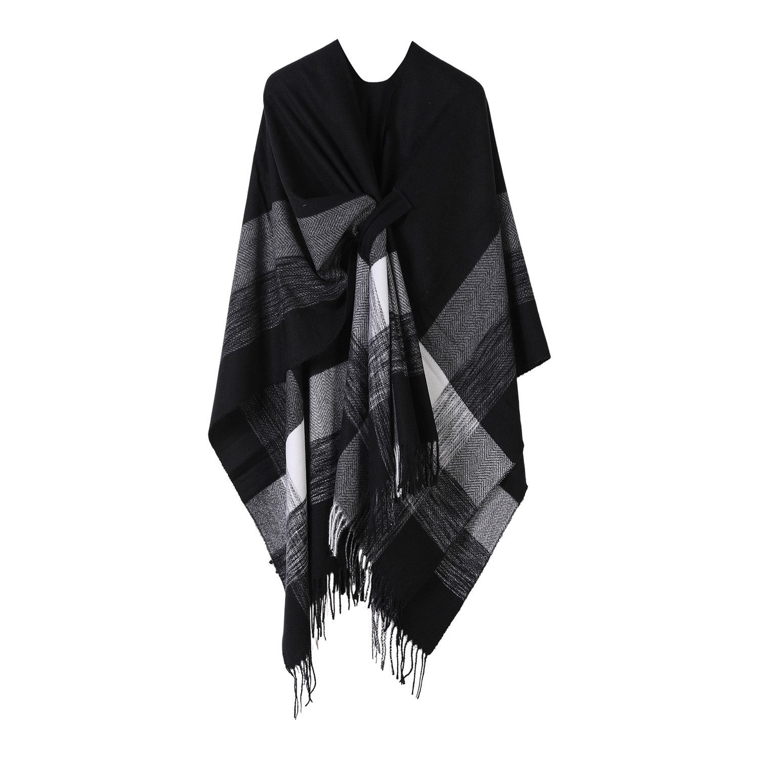 Refttenw Poncho Damen Warmer Winterschal Fransentuch Cape, Oversized Schal 160×135cm Strickponcho, Strickcape