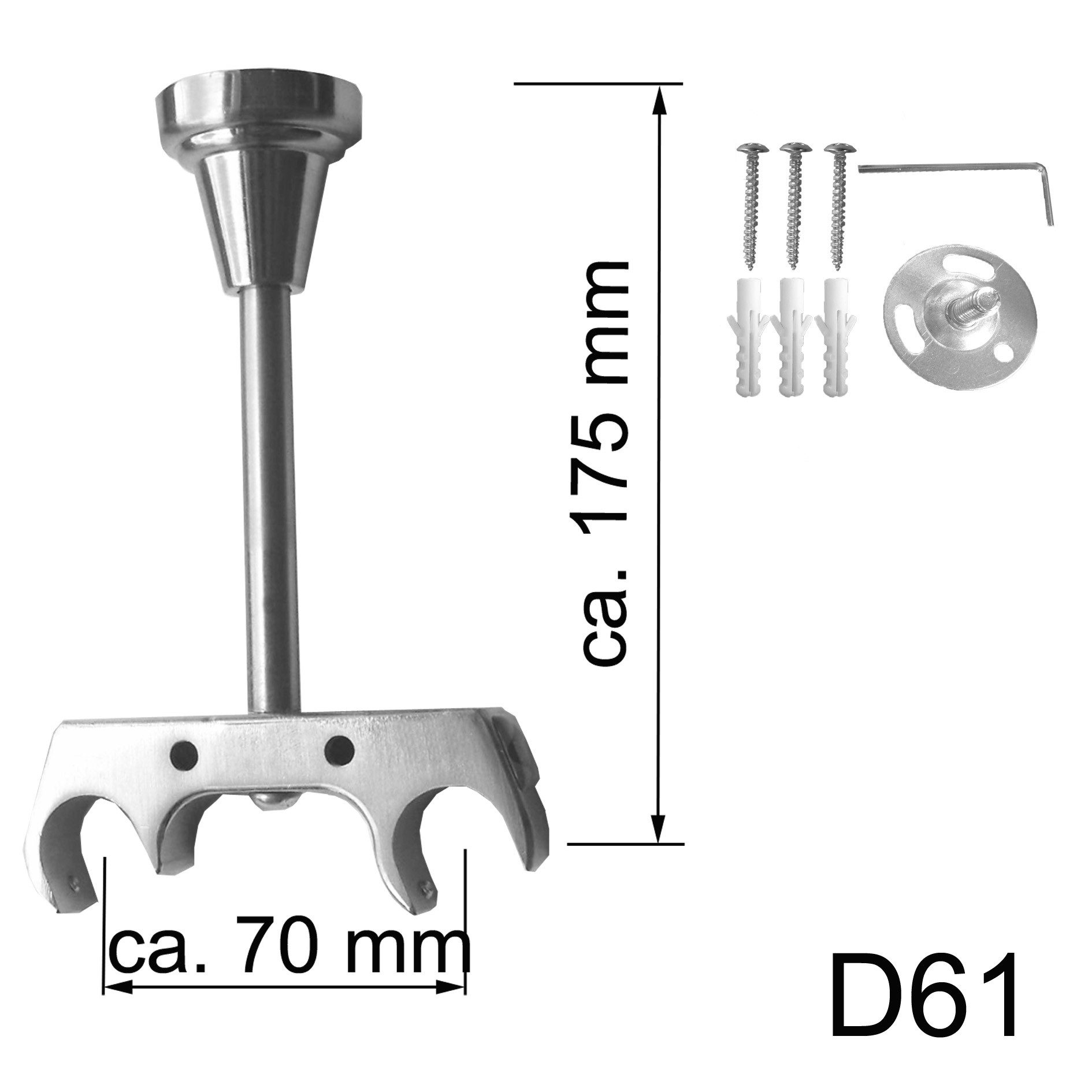 BASIT Gardinenstange Rohr und Innenlauf Edelstahloptik 20mm mit Deckenträgern 120 cm E30, Ø 20 mm, 2-läufig, verschraubt, Metall, D61RI 120 cm E30 Kappe – Bild 2 von 5