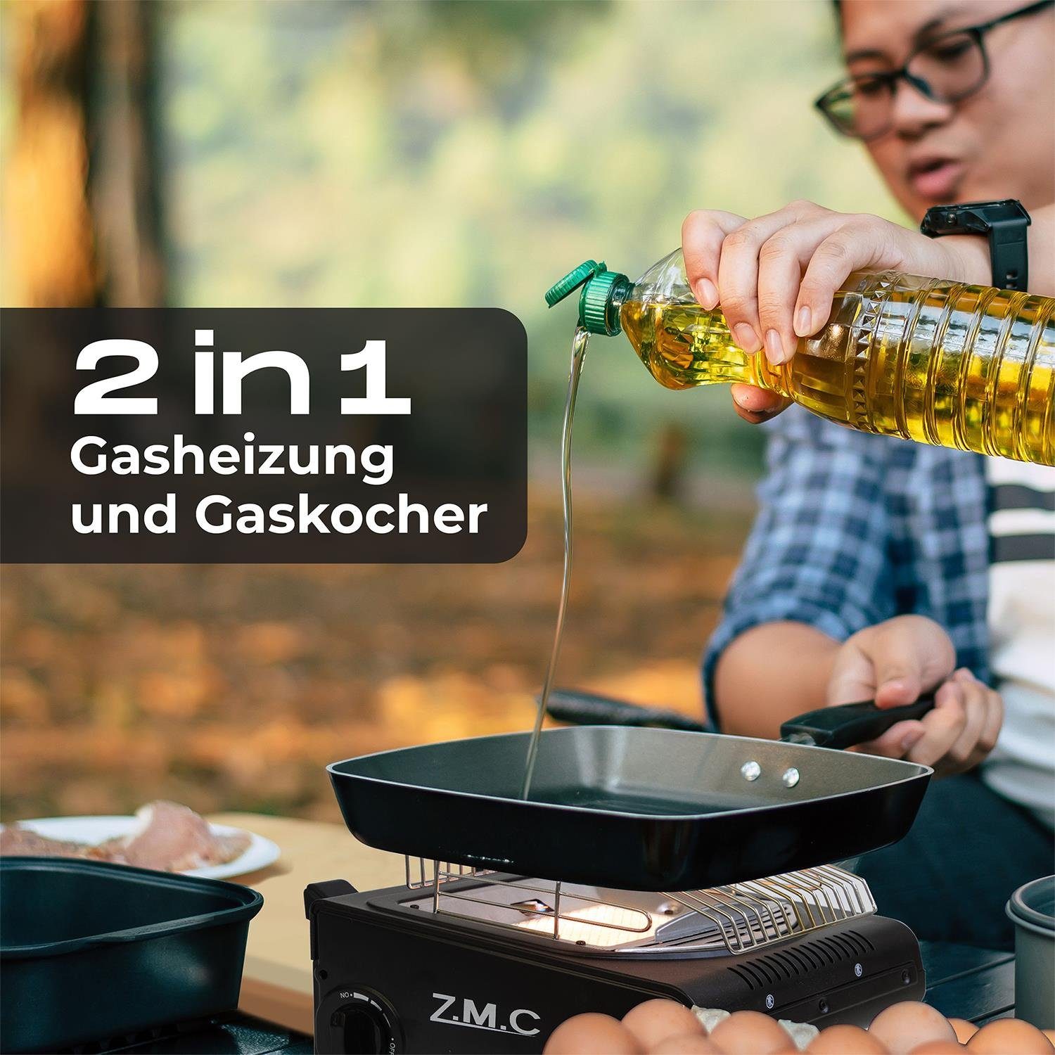 MSF-1A, + 2in1 Heizstrahler Z.M.C.GMBH Campingkocher Camping Zeltheizung Tragbare Butangas Camping Gaskartuschen Gaskocher Heizung 8x 227g Heizstrahler Gasheizung