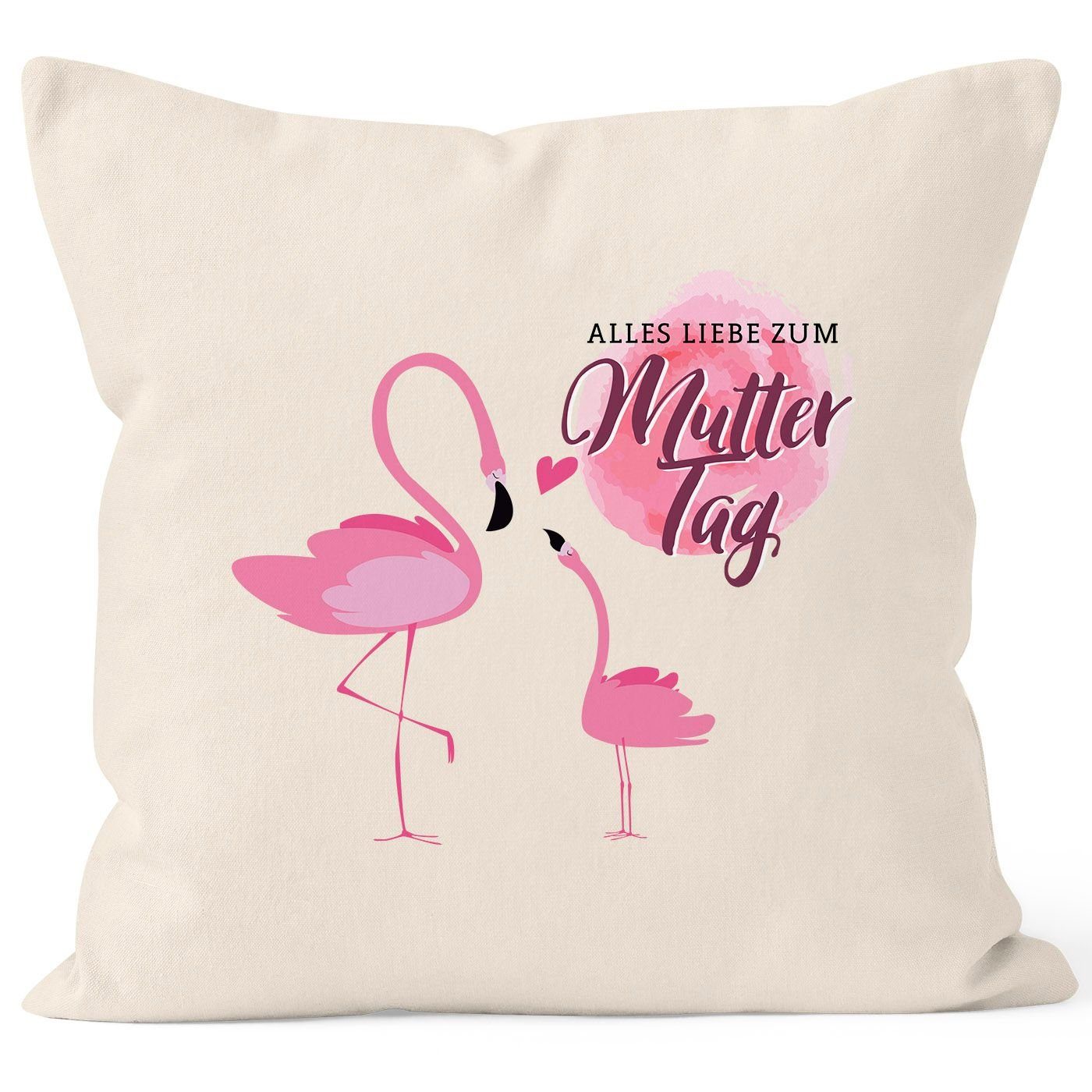 MoonWorks Dekokissen Kissen-Bezug Alles Liebe zum Muttertag Flamingos Baumwolle MoonWorks® natur