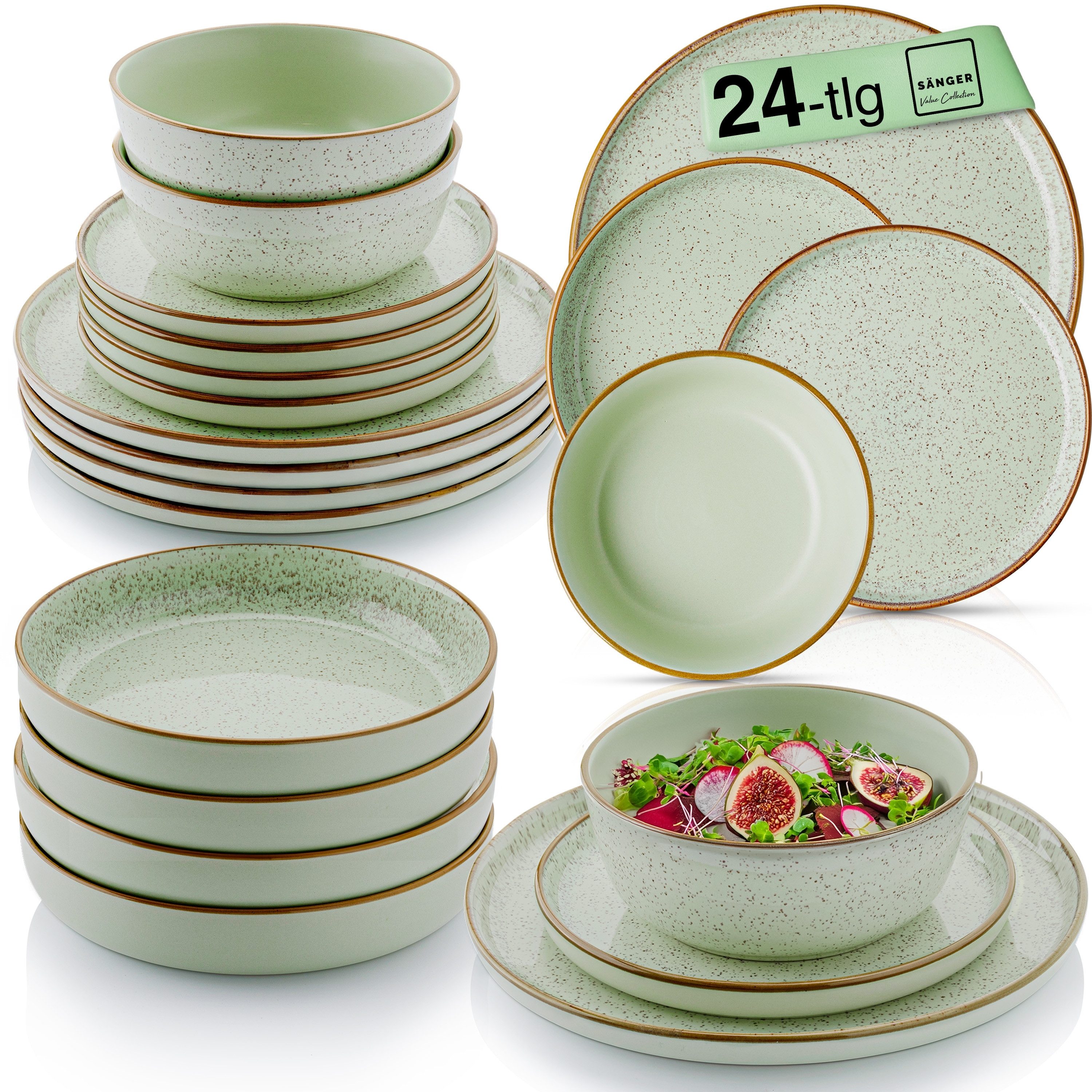 SÄNGER Столовый сервиз Rio Geschirrset (24-tlg), 6 Personen, Steingut, Handmade, Mintgrün, Erweiterbar, VALUE COLLECTION