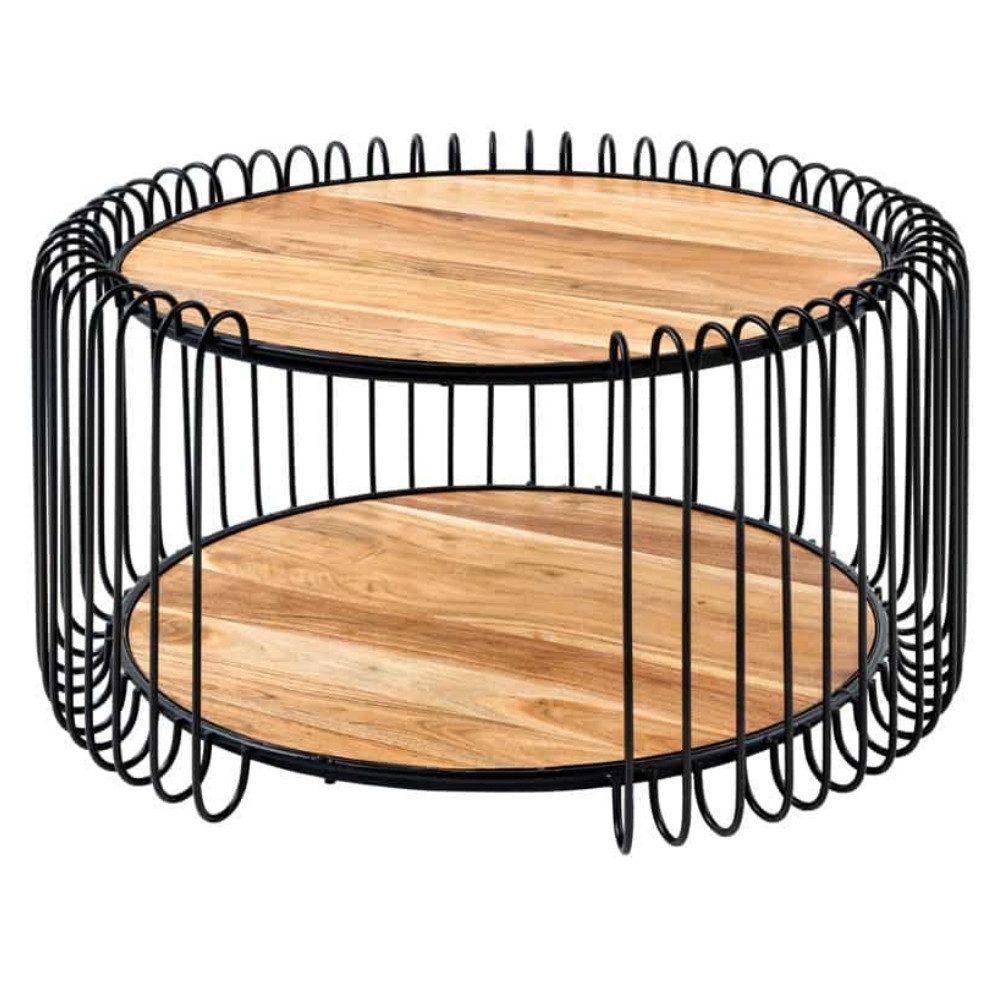 LebensWohnArt Couchtisch Moderner Massivholz Couchtisch PRAWDA 70cm Akazie natur Eisengestell