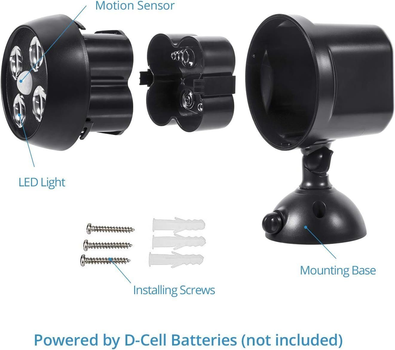 DOPWii LEDs Aussenlampe 2x4 Außen-Wandleuchte für Aussen,Batteriebetriebene Bewegungsmelder