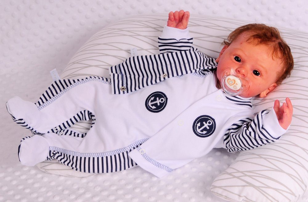 La Bortini Strampler, Jäckchen & Mütze Strampler Mütze und Hemdchen Set Baby Anzug gestreift mit Anker aus reiner Baumwolle, 44 50 56 62 68 74 80