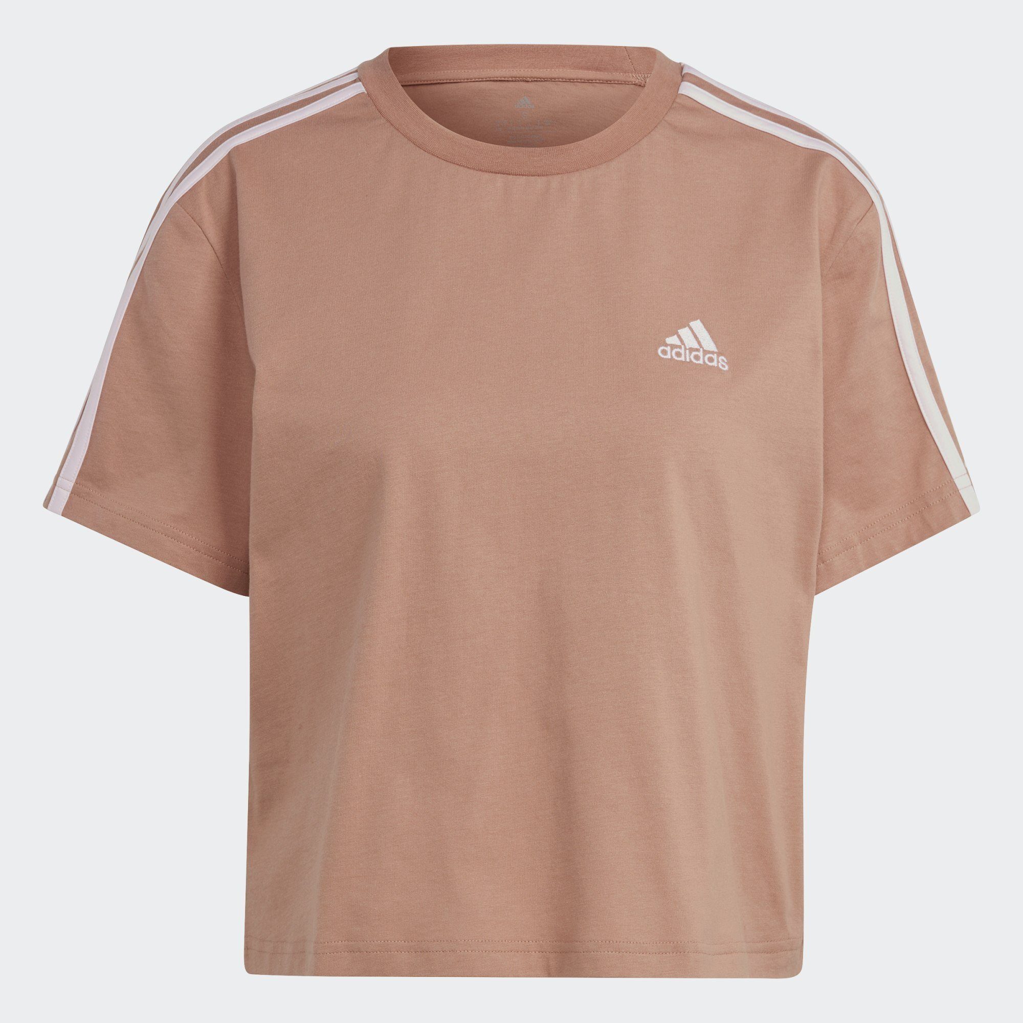 adidas Sportswear T-Shirt CROP-TOP Pink Clear Clay Strata ESSENTIALS / JERSEY 3-STREIFEN SINGLE