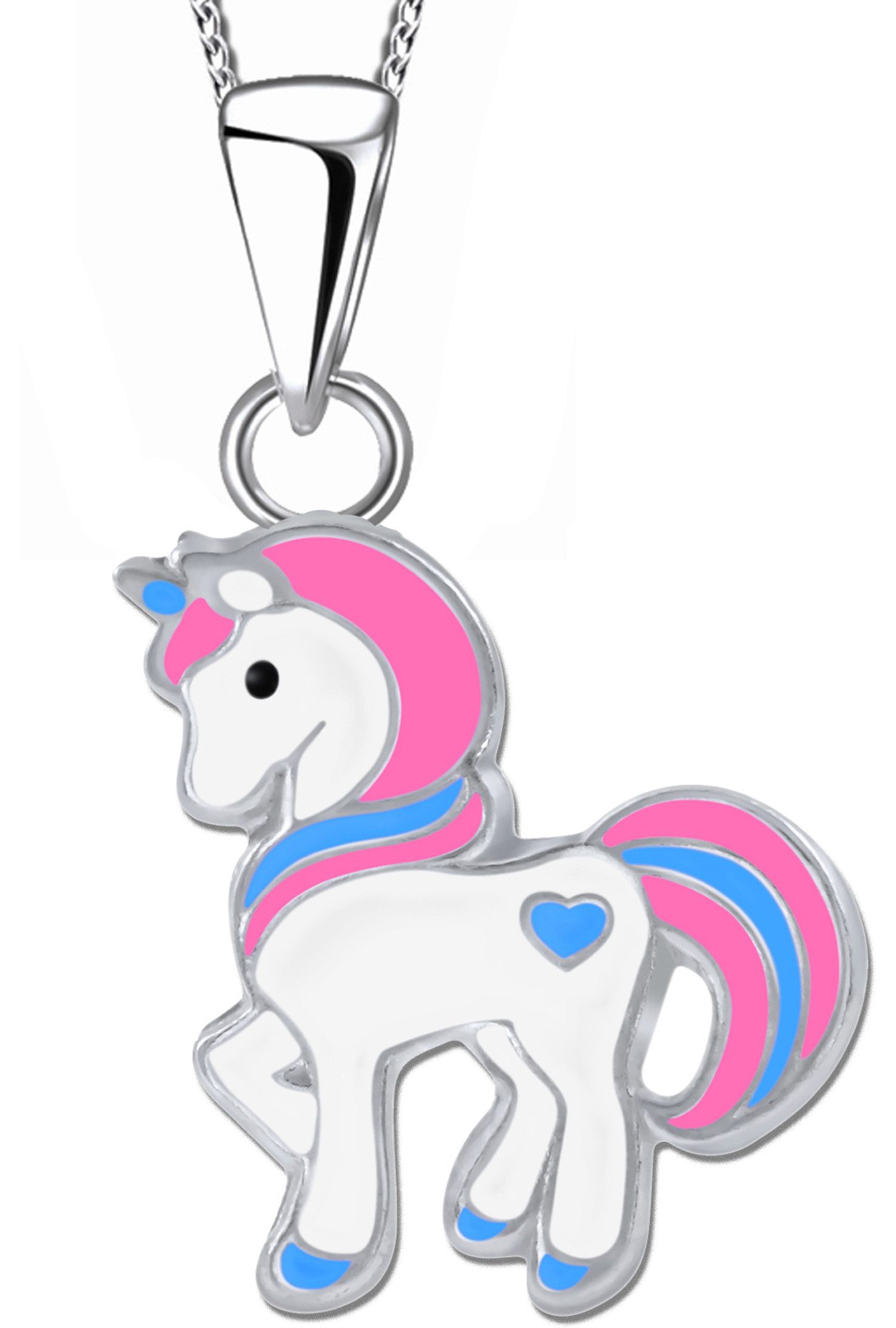 Limana Ohrring und Ketten Set 925 Silber Einhorn Pferde Halskette mit Ohrstecker Kinder Mädchen, Geschenk Schmuckset Einschulung Schulanfang Weihnachten