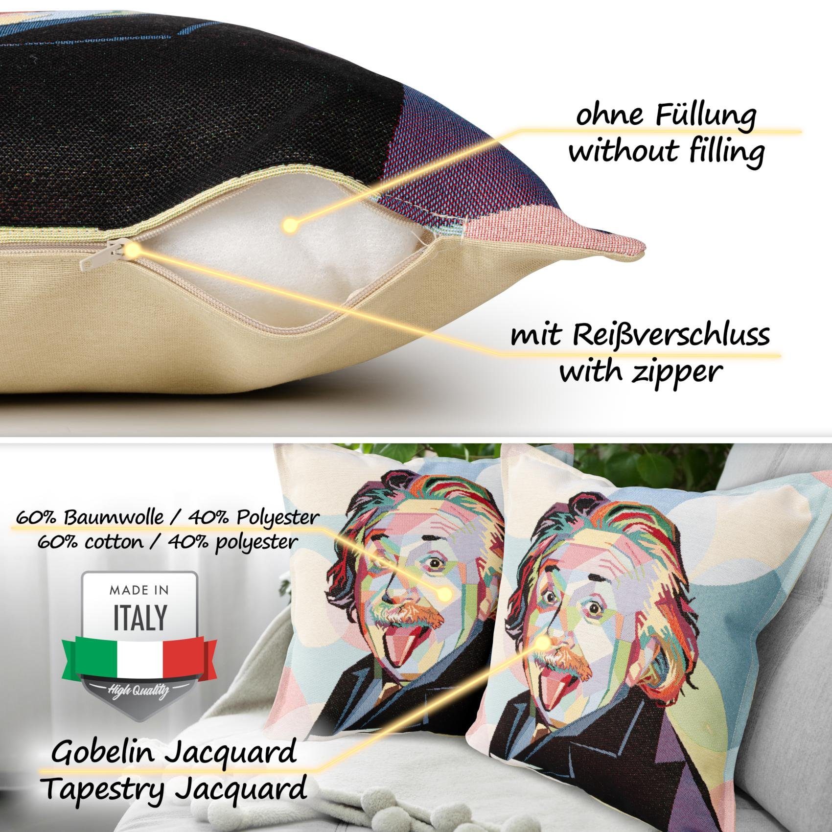 ANRO Dekokissen Jacquard-Gobelin POP Art Kissen 45x45cm Hochwertiger waschbar, Vintage ohne Füllung mit Reißverschluss Albert Einstein Beige