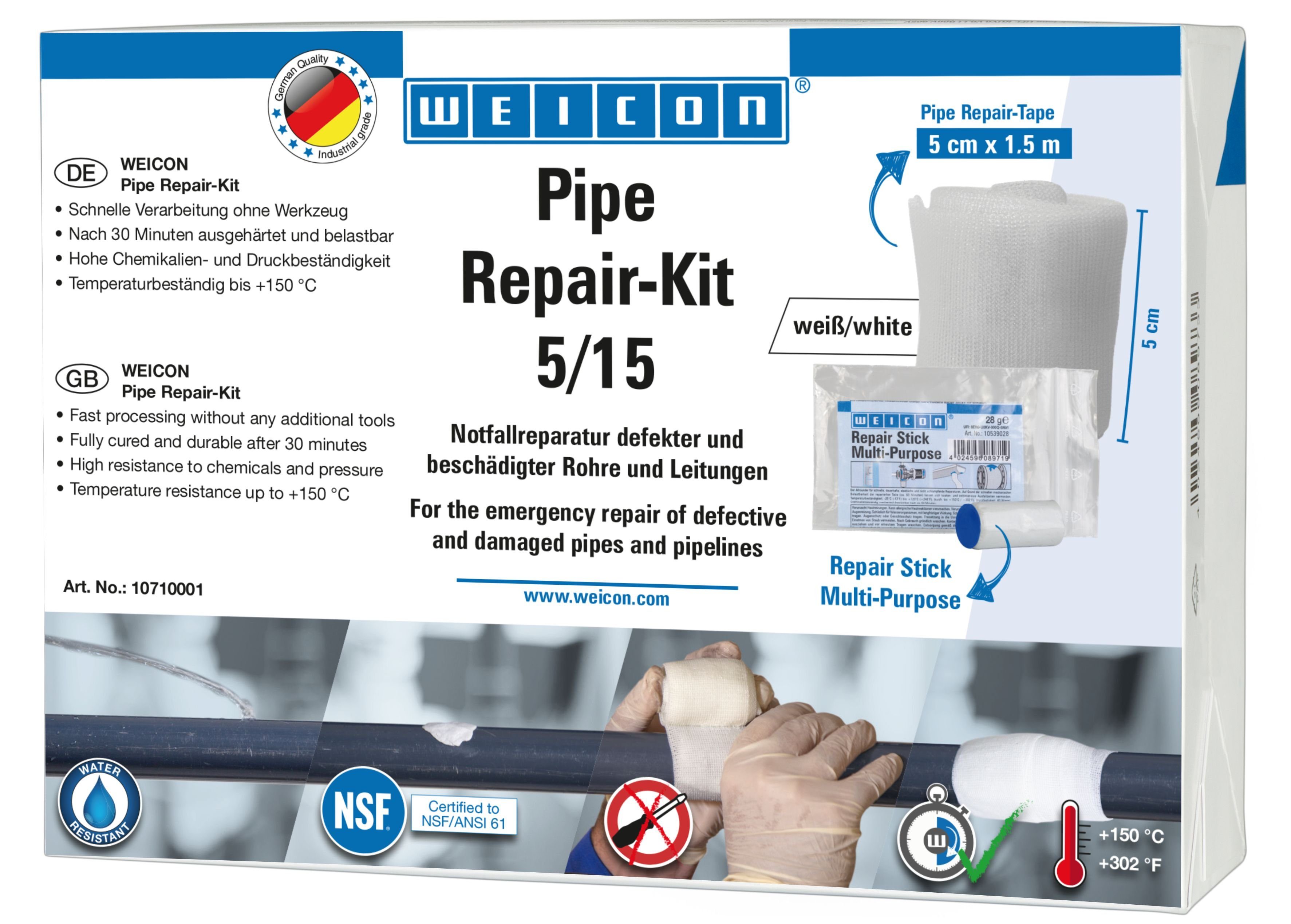 WEICON Reparatur-Set Pipe Repair-Kit, Notfall-Reparatur Leitungen beschädigter Rohre und