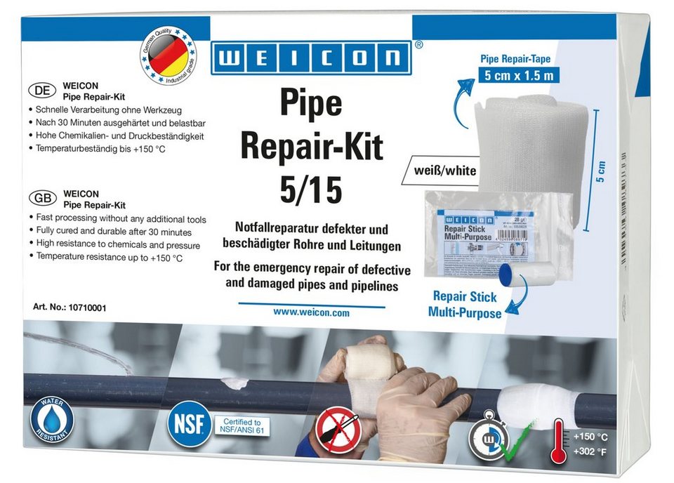WEICON Reparatur-Set Pipe Repair-Kit, Notfall-Reparatur beschädigter Rohre  und Leitungen