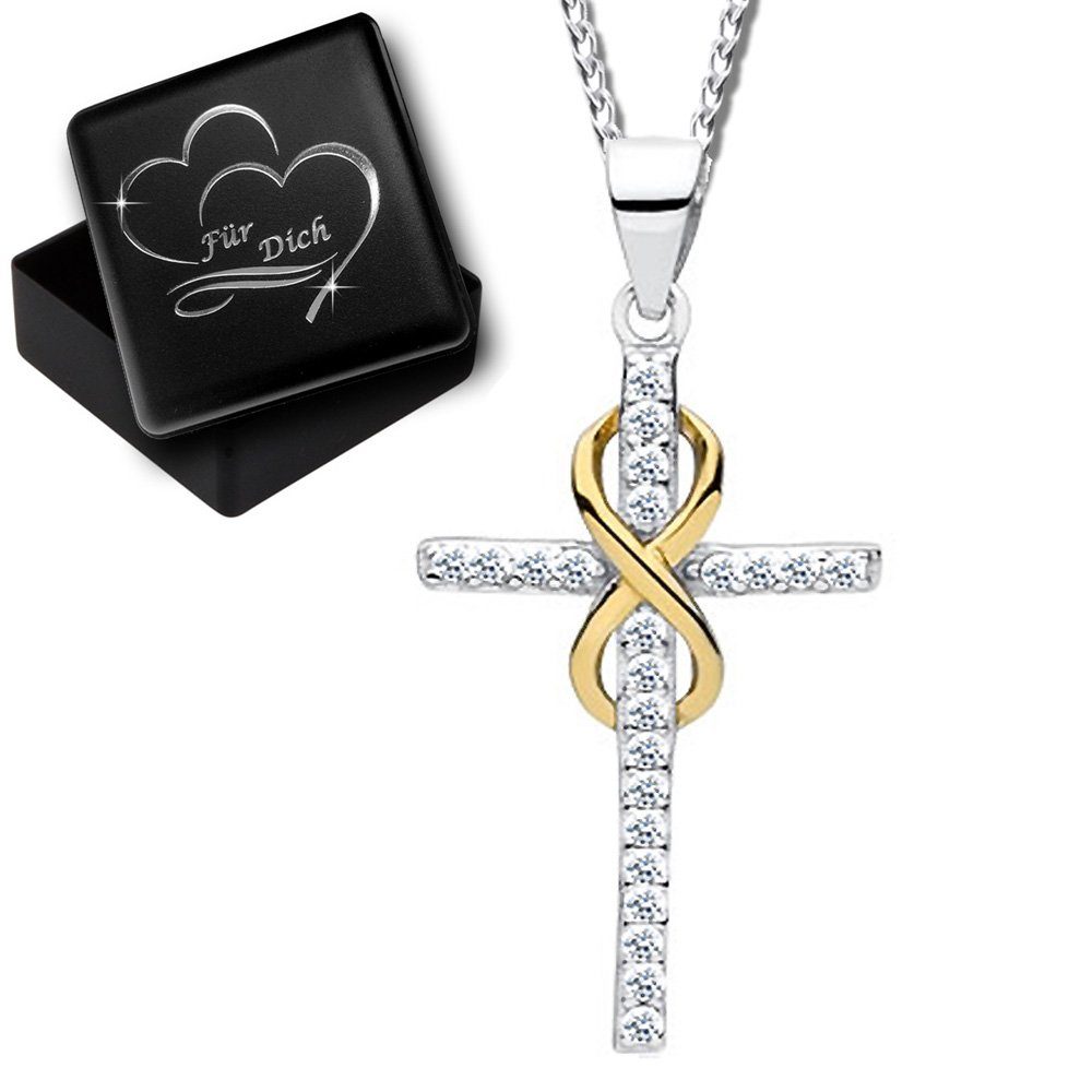 Limana Kreuzkette echt 925 Sterling Silber Kette mit Kreuz Anhänger, Unendlichkeit unendliche Liebe Symbol Zeichen gold - silber