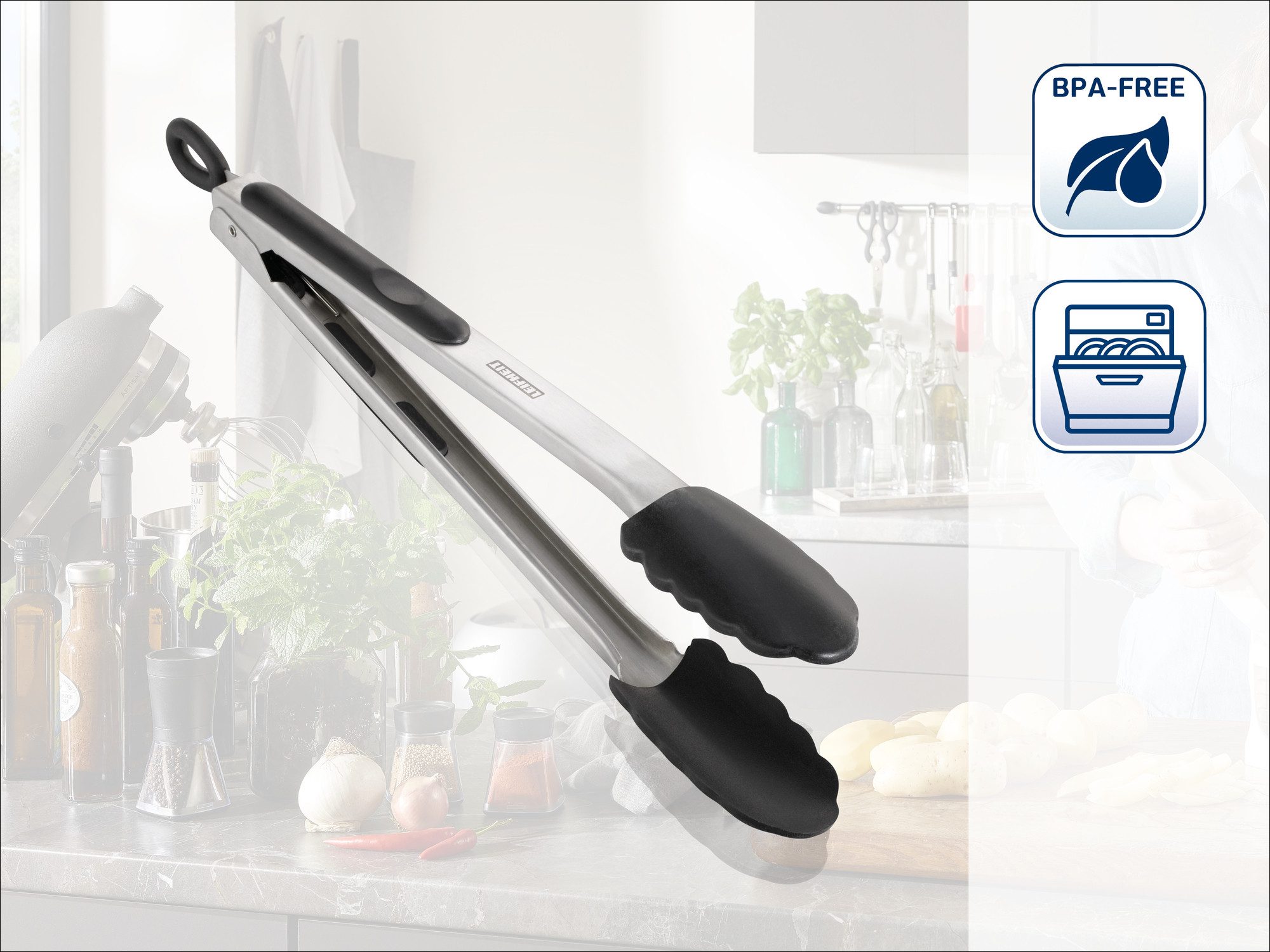Leifheit Grillzange Küchen-und Grillzange 31 cm, hitzebeständig bis 160°C, Feststellmechanismus, Aufhängeöse, 31 cm