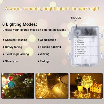 Alster Herz Lichterkette 2 x LED Lichterkette Batterie 12M 120 LED 8 Modi Wasserdicht, E007, für Zimmer, Weihnachten, Party, Hochzeit, Balkon, Innen Außen