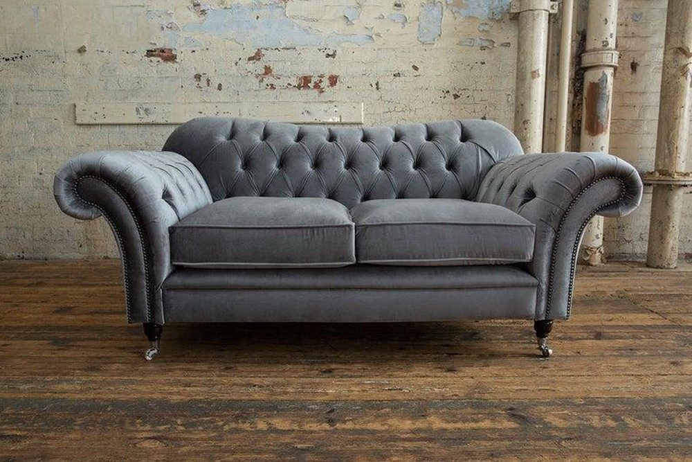 Chesterfield-Sofa Chesterfield Sofa Grau Textil mit hochwertiger Polsterung