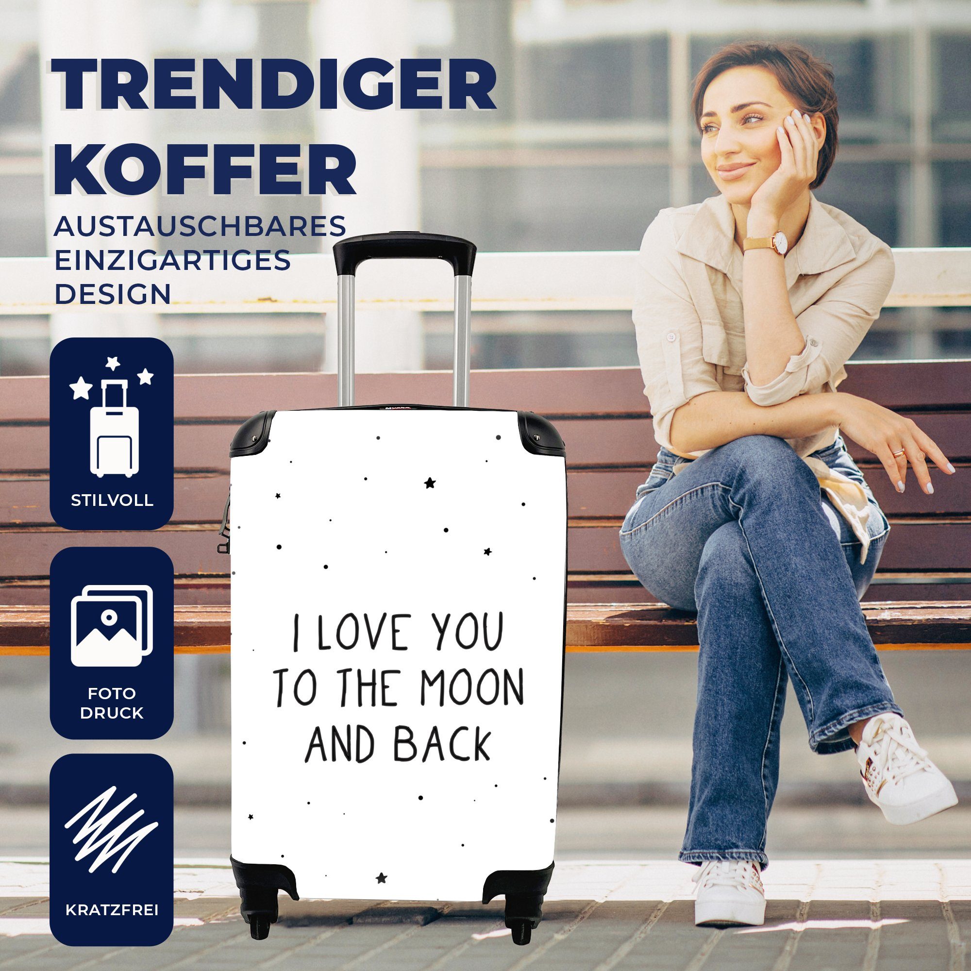 Zitate -, Mond - und Ich 4 rollen, Handgepäckkoffer - MuchoWow zurück bis Trolley, zum - Reisekoffer mit Baby Rollen, Handgepäck dich für Liebe Ferien, liebe Reisetasche