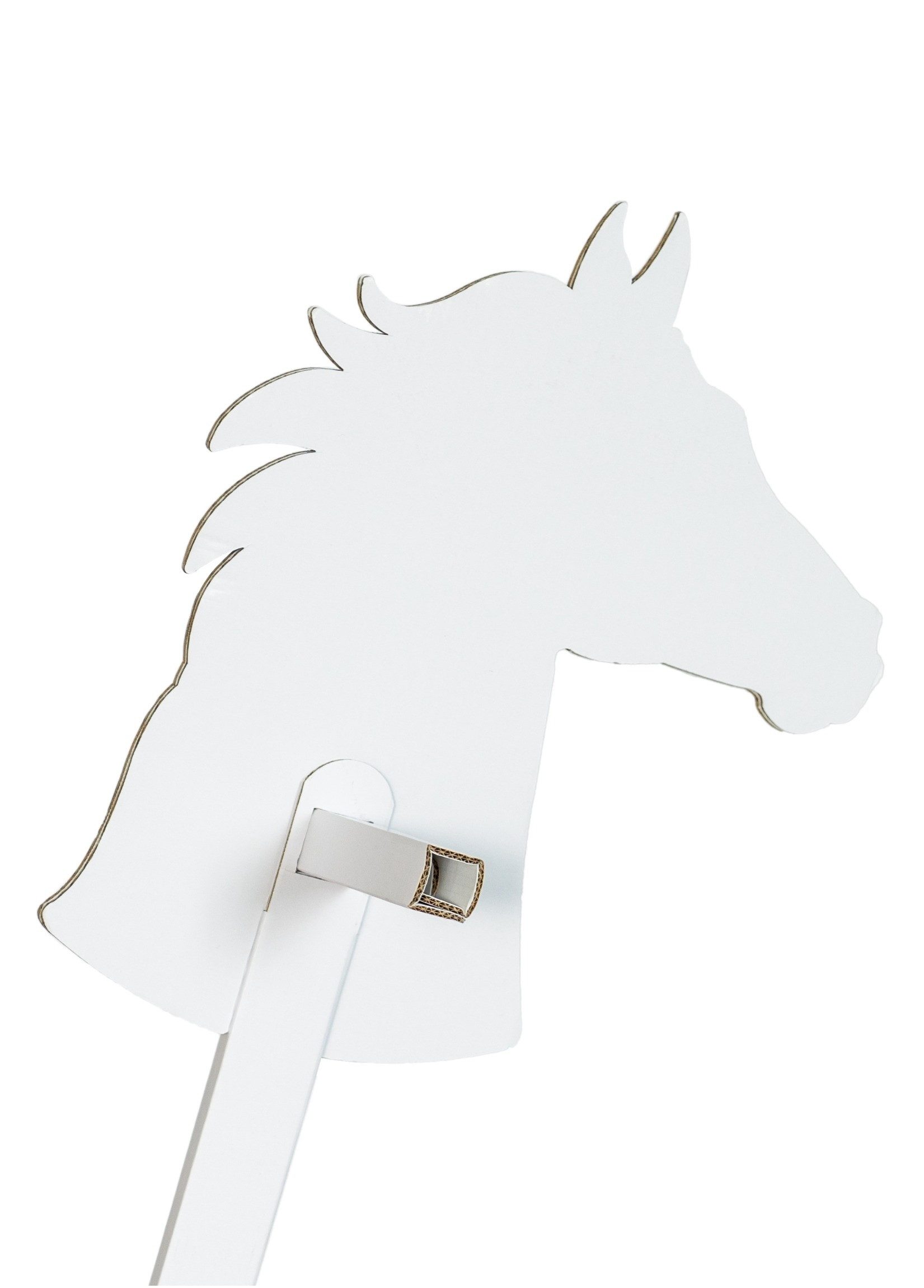 FOLDZILLA Steckenpferd Stockpferd weiß zum Bemalen / Bekleben, (1-tlg., Hobby Horse aus Pappe), für Pferde Kindergeburtstag