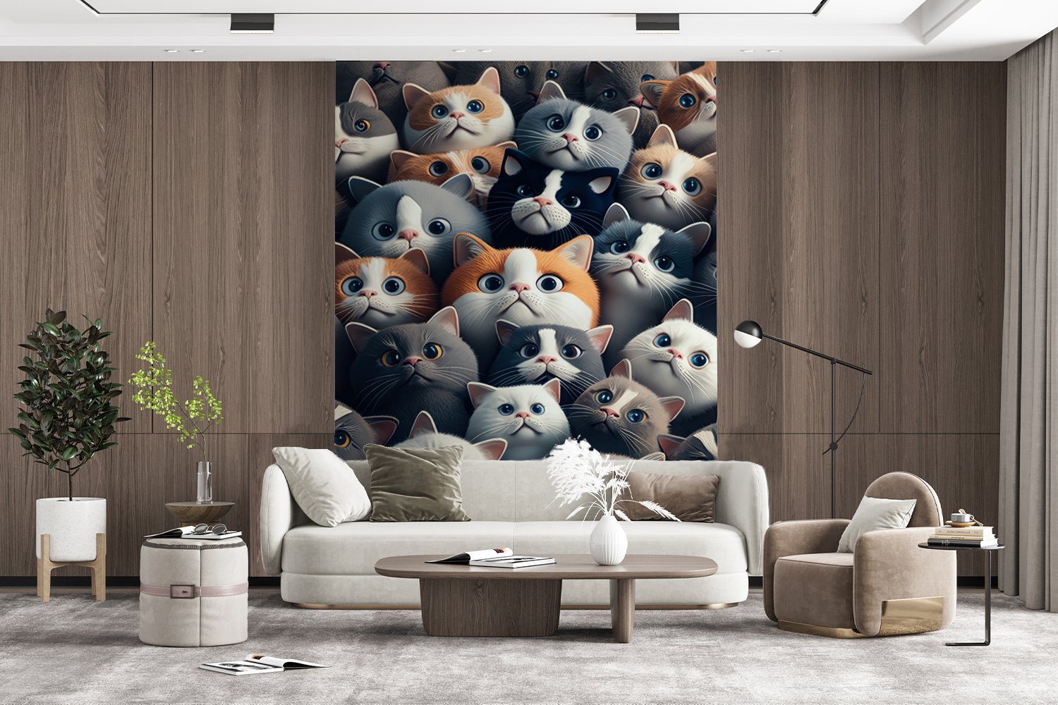 MuchoWow Fototapete Katze - Katze Muster (4 - Wohnzimmer, Grau Matt, Montagefertig - Wandtapete bedruckt, Tiere für St), Vinyl Tapete - - Kind