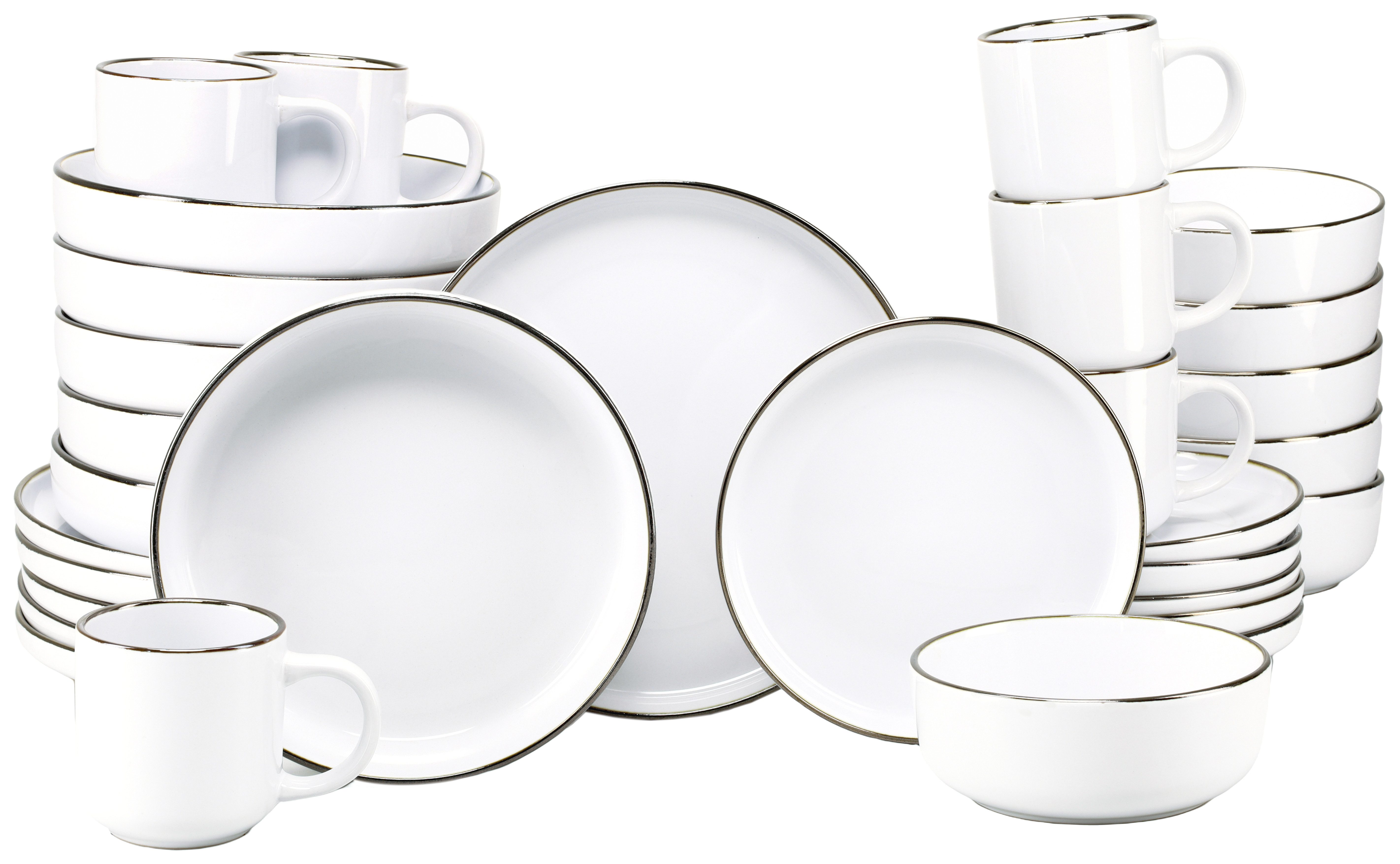 CreaTable Kombiservice Nordic Festive, Service 30-tlg. (30-tlg), 6 Personen, Steinzeug, Minimalistisches Design, Dezente goldene Akzente
