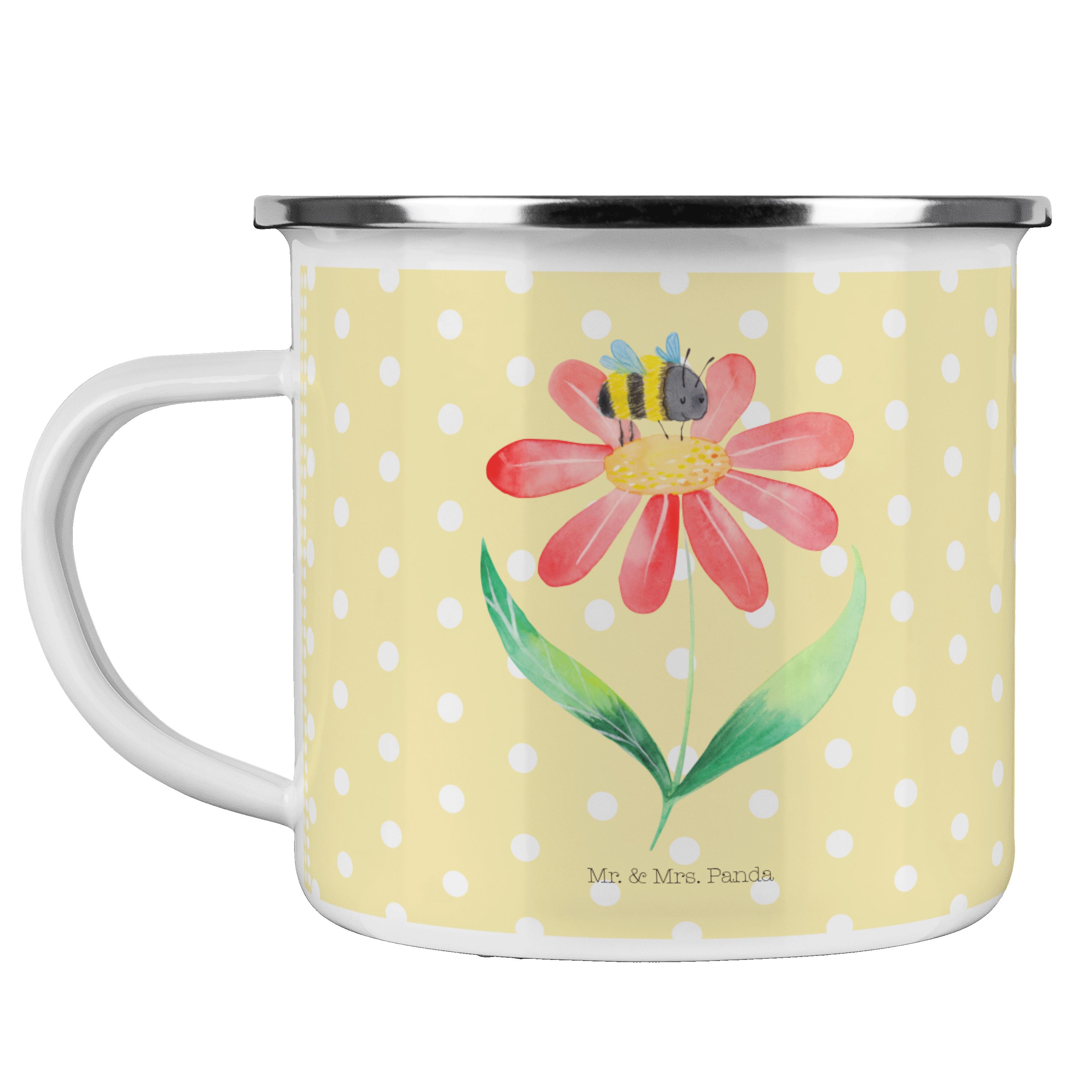 Mr. & Metalltasse, Mrs. Geschenk, Becher Hummel Emaille Gute Blume - - Panda Gelb Camp, Laune, Pastell