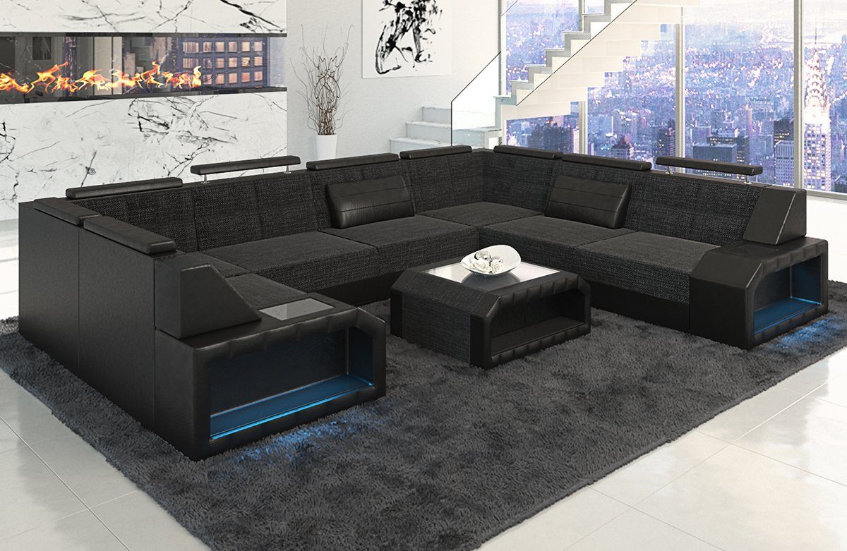 Wohnlandschaft Bettfunktion Pesaro Grau-Schwarz Sofa U Couch, Dreams Form Polster Stoffsofa Sofa Schwarz Stoff H12 Auch mit