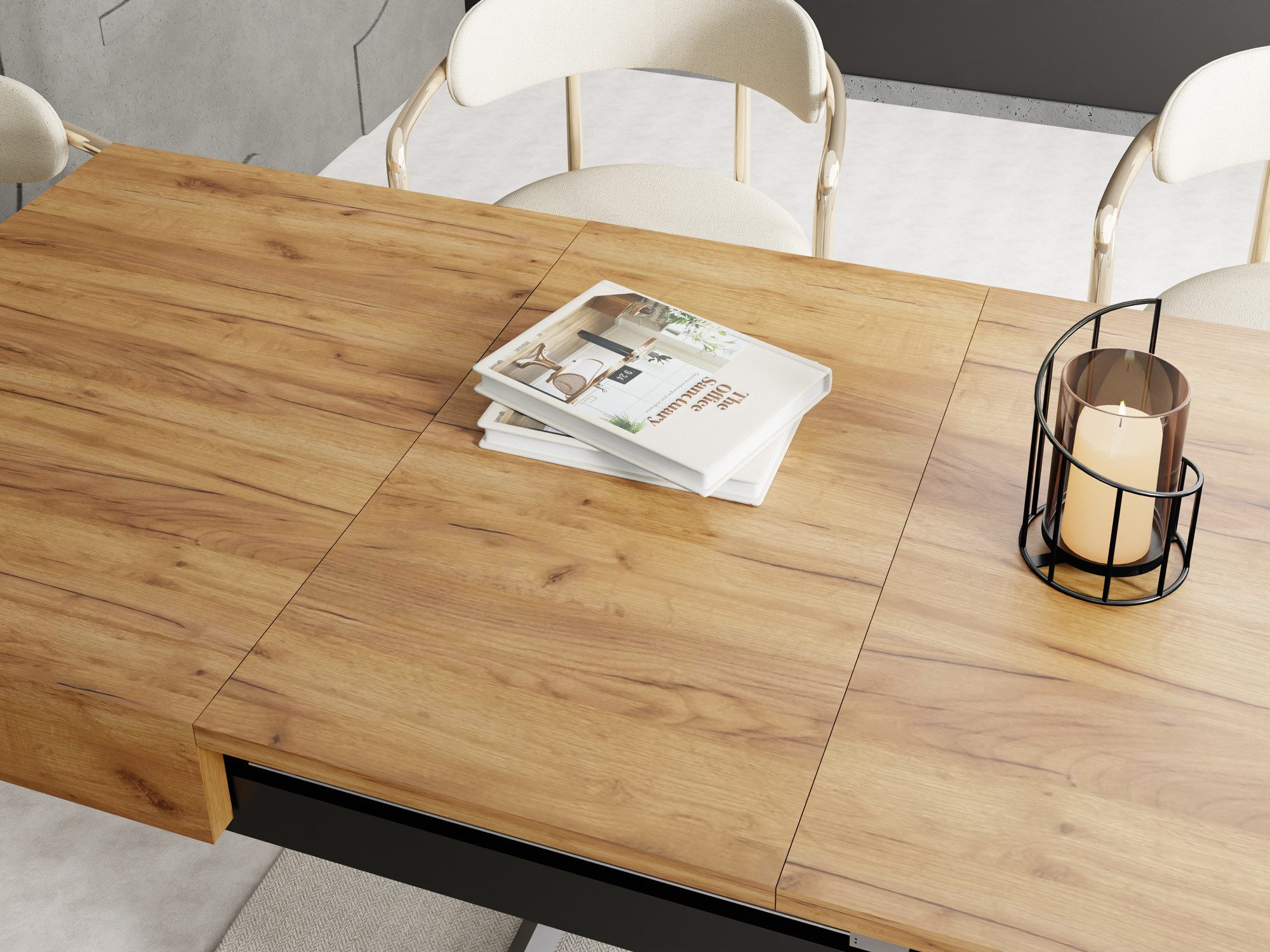 WFL GROUP Couchtisch Cavetta X höhenverstellbar ausziehbar mit schwarzen Metallbeinen (erhältlich in einer Größe – 120x80x27-76 cm, ausziehbar auf 200 cm), industrial Tisch in Holzoptik für Küche, Esszimmer oder Wohnzimmer