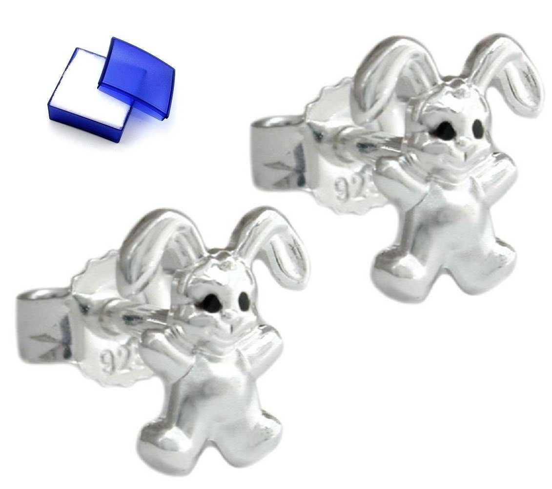 Ohrstecker mm Silber kleiner Hase kleiner Ohrstecker für Ohrringe 11 Silberschmuck unbespielt Schmuckbox, x 9 Kinder Paar matt-glänzend 925 inkl.