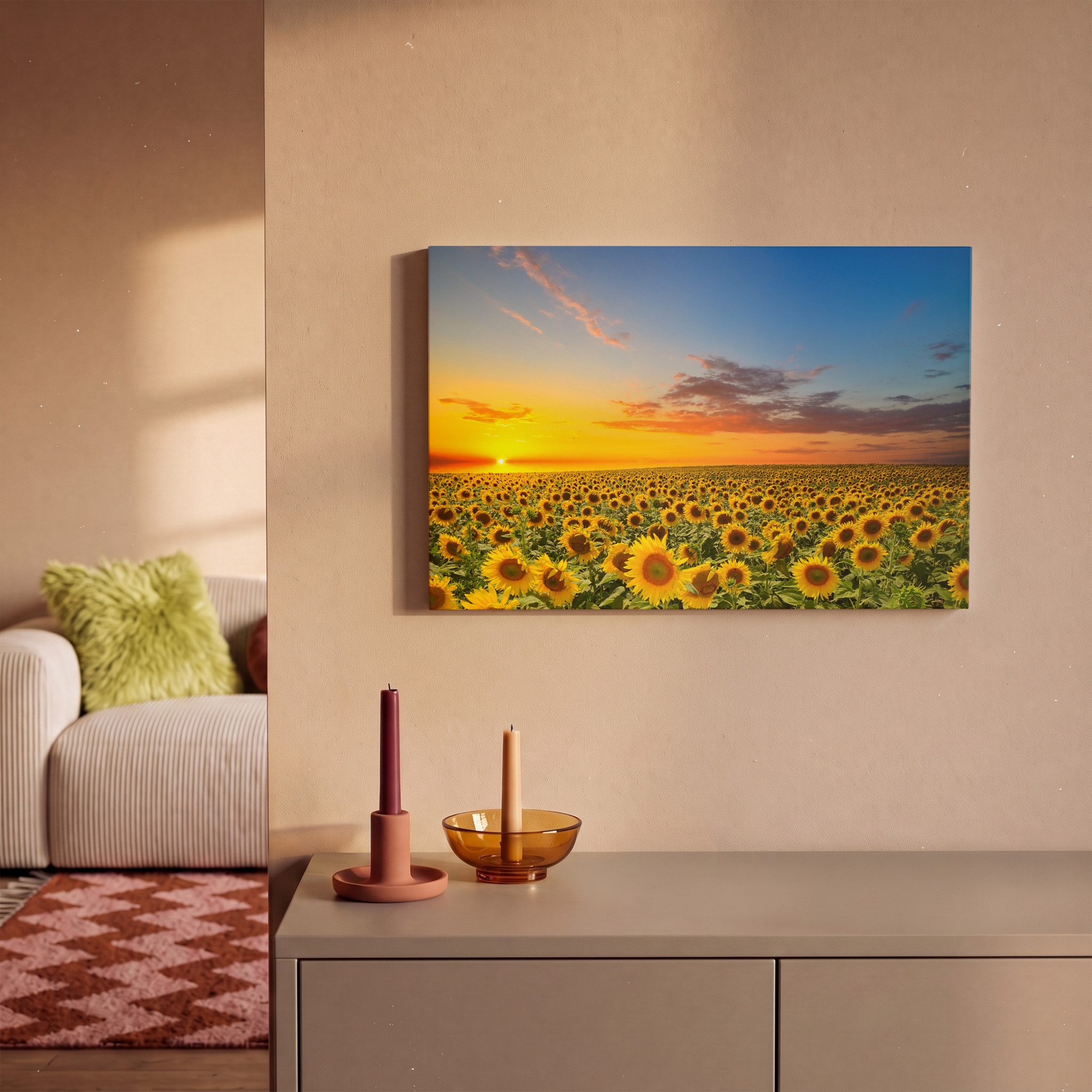 OneMillionCanvasses® Leinwandbild Blumen – Sonnenblume – Sonnenuntergang – Nacht – Orange, Fotodruck (1 St), Leinwand Bilder Klein, Wand Dekoration Aesthetic 30 – Bild 2 von 5