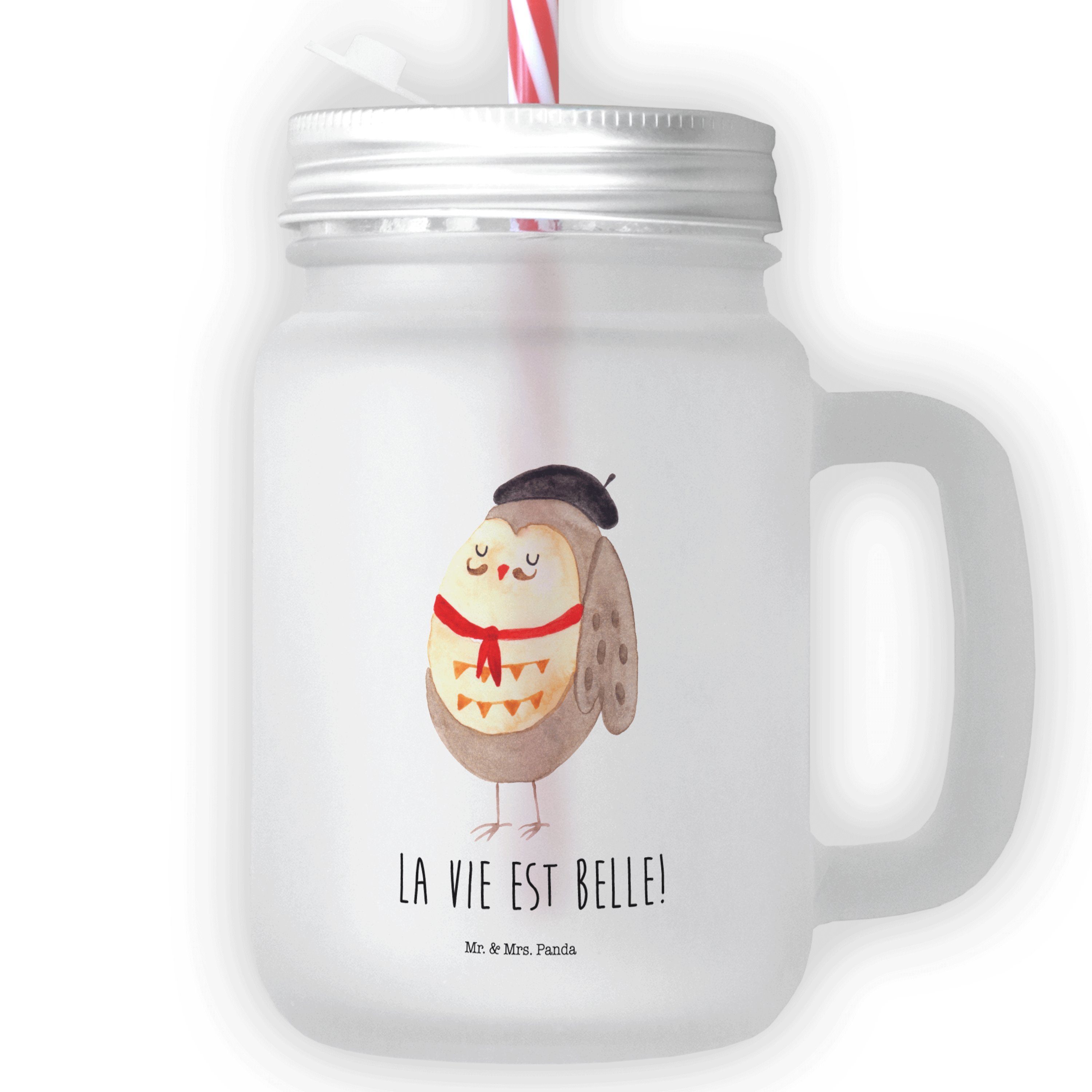 Mr. & Mrs. Panda Glas Eule Französisch - Transparent - Geschenk, Owl, hibou, Einmachglas, C, Premium Glas | Gläser