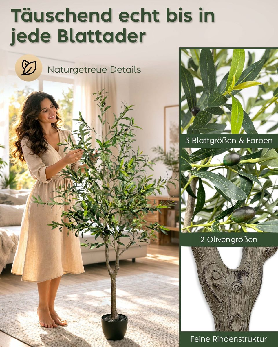 Kunstbaum Olivenbaum künstlich, Kunstpflanze, outdoor & indoor, Pflanze im Topf Olivenbaum, JELLE & JACOB, Höhe 180 cm, olive tree artificial 180 cm, Pflegleicht mit UV-Schutz