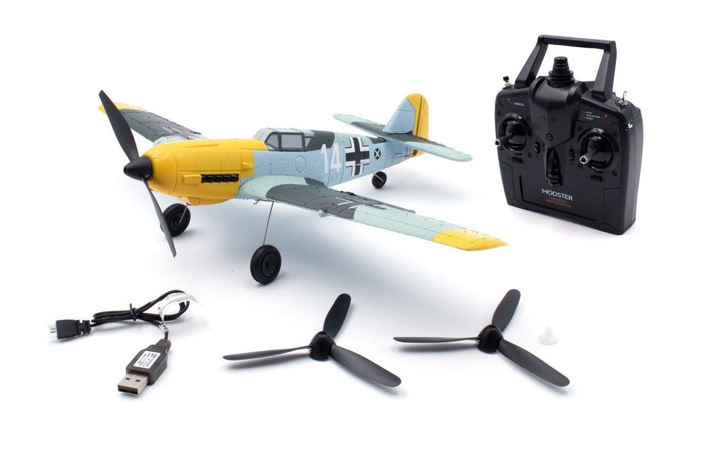 Robitronic RC-Helikopter Modster MDX BF 109 E Messerschmitt RC Flugzeug RTF inkl. 6-Achs-Flu