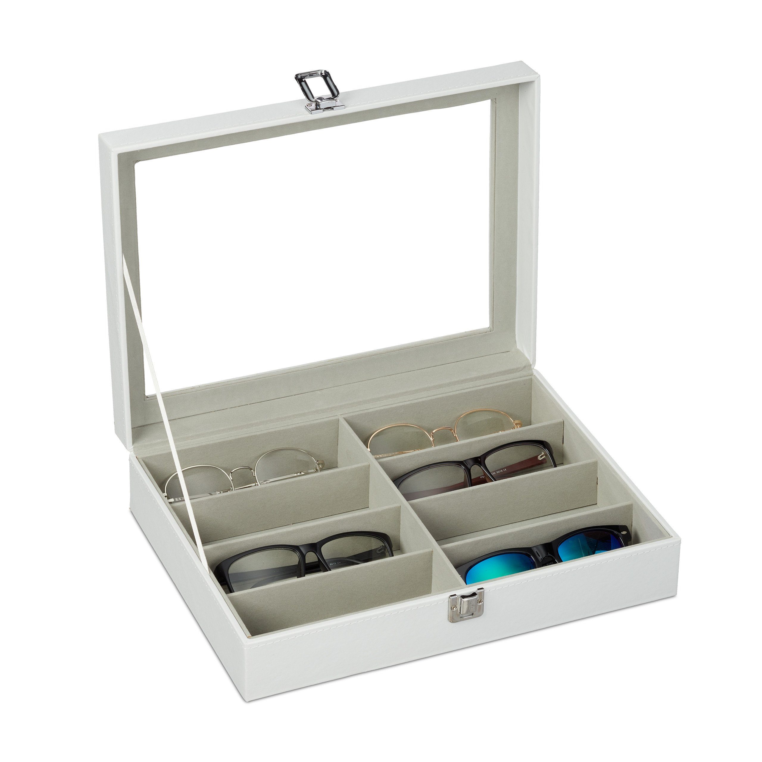 relaxdays Aufbewahrungsbox Brillenbox für 8 Brillen, Weiß