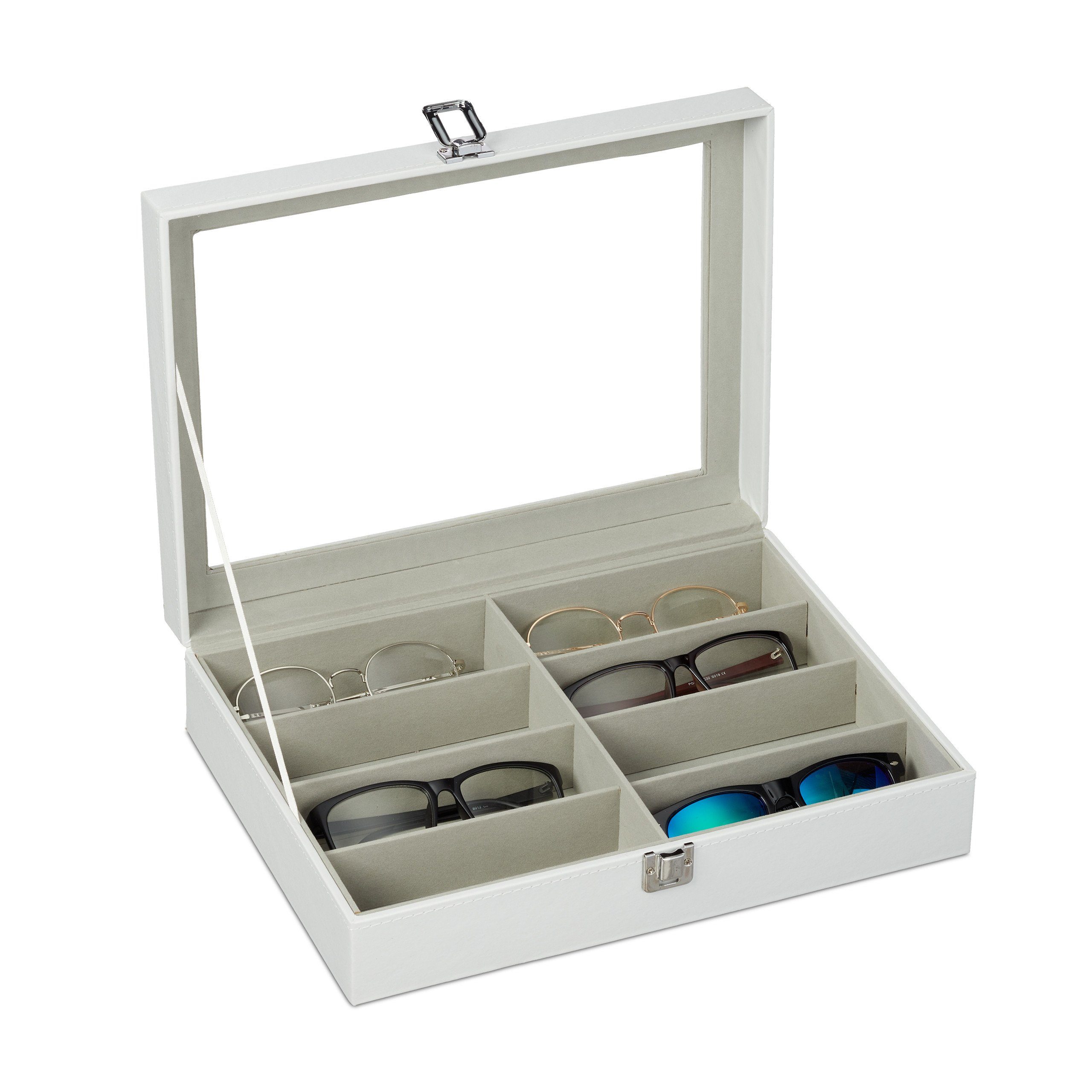 relaxdays Aufbewahrungsbox Brillenbox für 8 Brillen (1 St), weiß