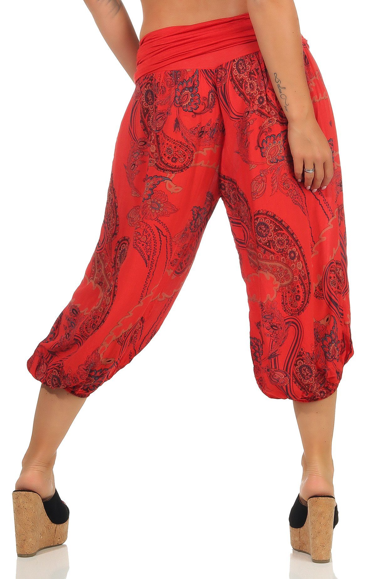 malito more than fashion Haremshose malito Damen kurze Aladinhose mit Print, Haremshose zum Tanzen, kurze Pluderhose mit Allover Print