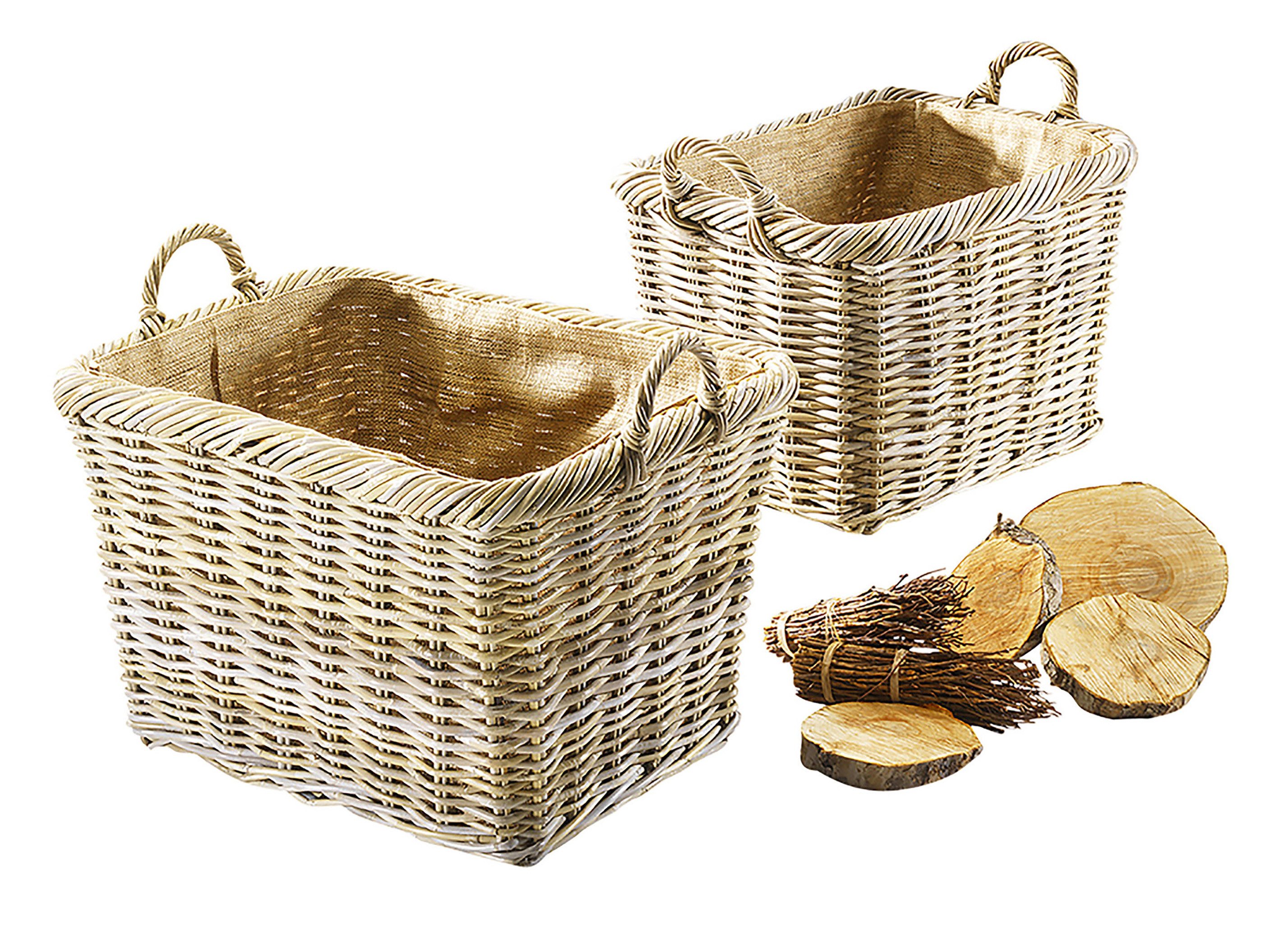Kobolo Kaminholzkorb Holzkorb aus Rattan in grau im 2er Set