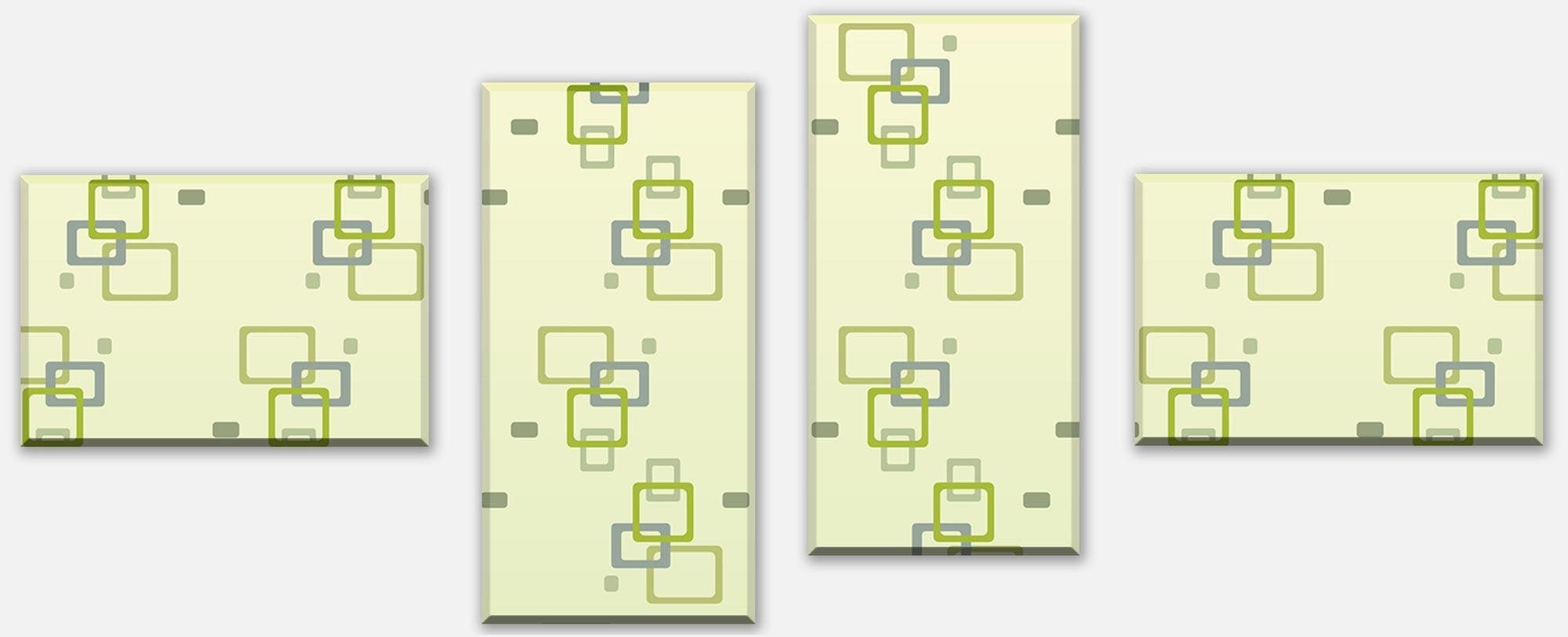 wandmotiv24 Mehrteilige Bilder Retrokästchen Grün Muster, Abstrakt (Set, 4 St), Wandbild, Wanddeko, Leinwandbilder in versch. Größen