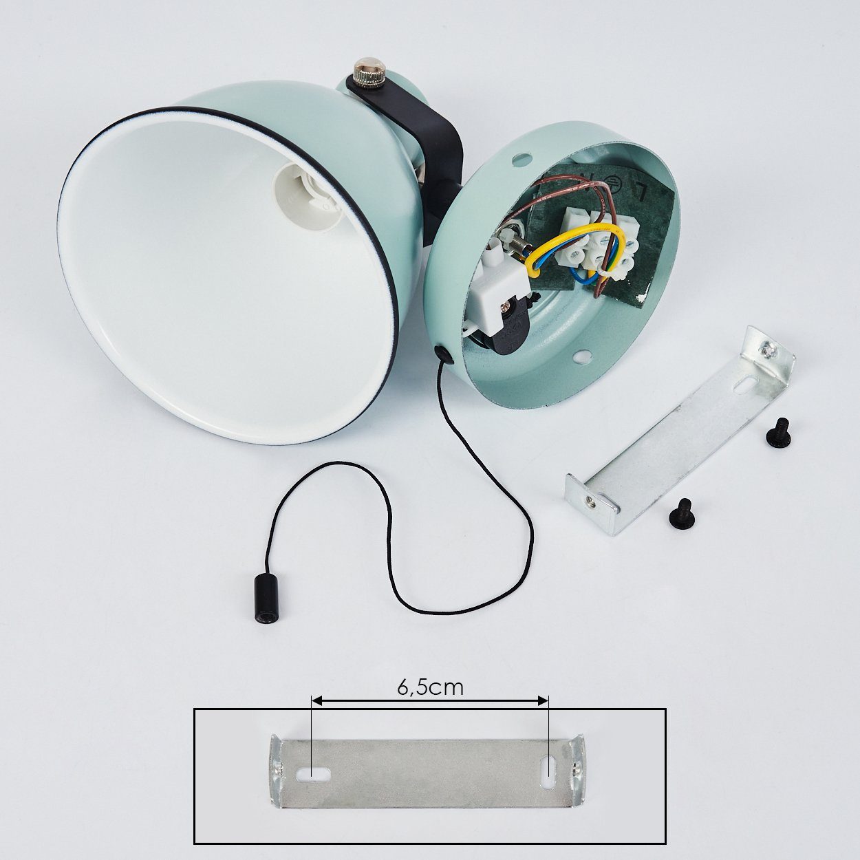 hofstein Wandleuchte »Spadacenta« Wandlampe, Metall, Türkis matt/Weiß/Schwarz, ohne Leuchtmittel, Leuchte Retro/Vintage-Design mit Zugschnur,E14, verstellbarer Strahler