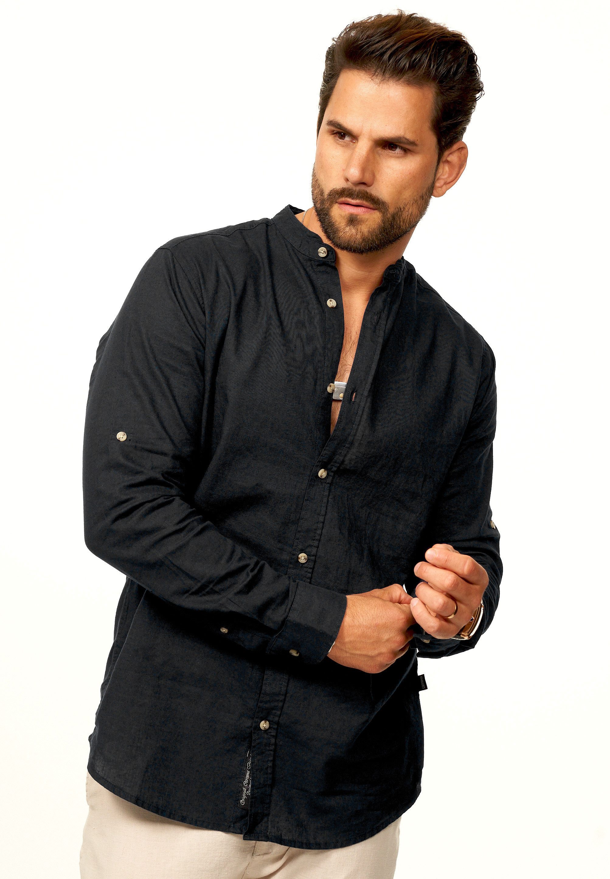 behype Langarmhemd aus Leinen im Regular-Fit Sommerhemd Herren Leinenhemd F günstig online kaufen