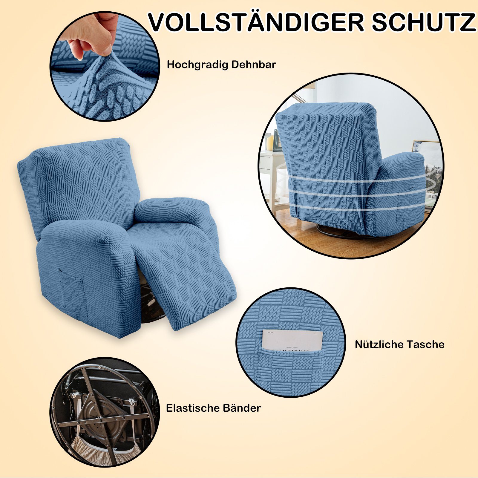 Blau 5 Farben Stretch Teile Möbelschutz BTTO, Relaxsesselhusse Einfarbig, Heimdekoration für 4 Liegestuhlbezug Jacquard- Sesselhusse