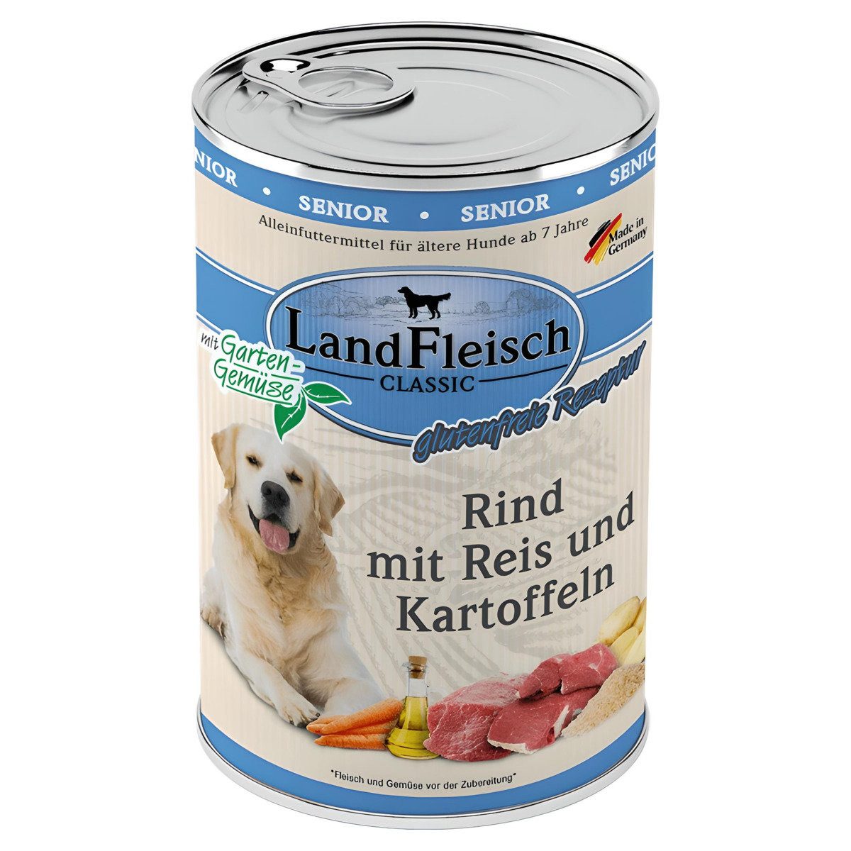 LANDFLEISCH Classic Senior Rind mit Kartoffeln & Gartengemüse 400 g - 6 Stück, Nassfutter für: Hund