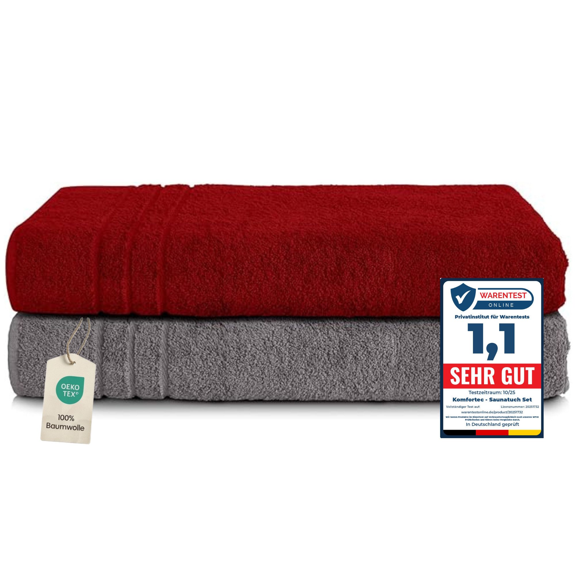 Komfortec Saunatuch Frotte aus 100% Baumwolle, Frottee (Packung, 2-St), 80x200 Saunatücher set XXL, Weich, Schnelltrocknend