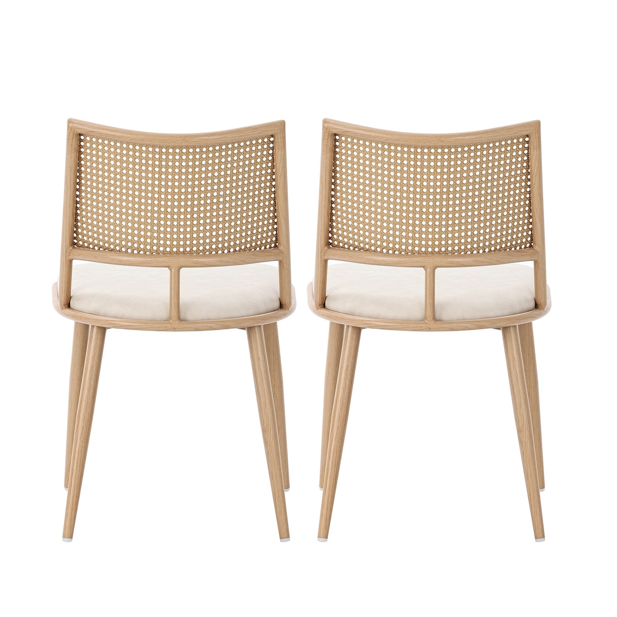 BBWL Esszimmerstuhl 2er-Set Rattanstühle in Beige mit Kunstleder -Sitz (eleganter Wohnzimmer- und Schlafzimmerstuhl, leicht & atmungsaktiv, stabil mit Metallrahmen, komfortabel & pflegeleicht)