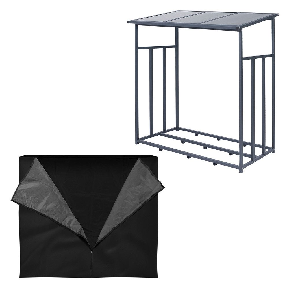 ML-DESIGN Kaminholzregal Outdoor Feuerholzregal mit Kunststoff Dach Lagerhilfe für Brennholz, BxTxH:143x80x145 cm, Brennholzregal robust & wetterfest zum Holz Lagern + Abdeckung, Stahl