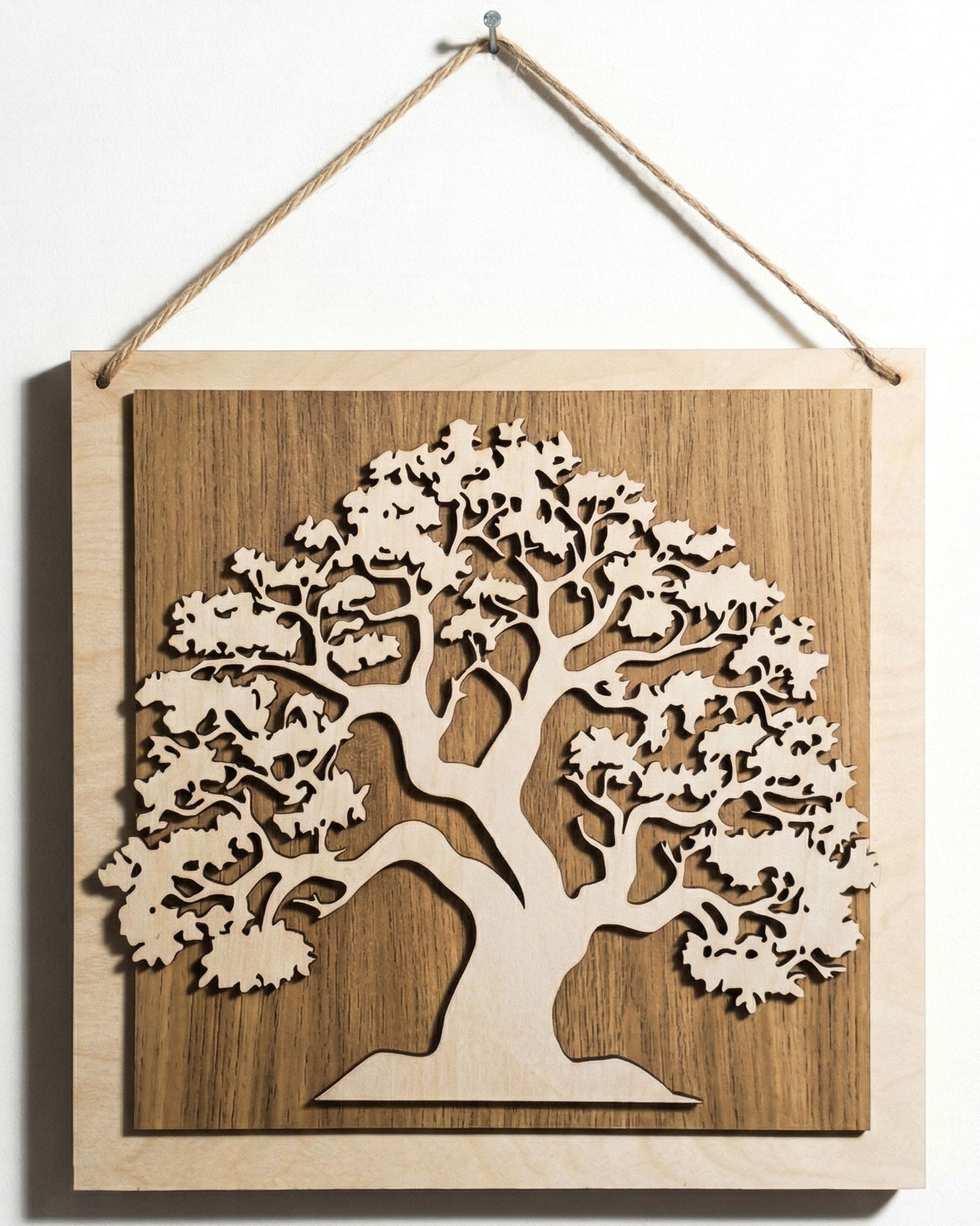ORNAMENTI Wanddekoobjekt 3D Rustikale Wanddeko aus Holz für Wohnzimmer, Natur, Bäume, Blätter (Hingucker, Wandbild, Holzdeko, Holzbild, stilvolle Wanddekoration, Wandpaneel, Ornament, Wandrelief), Verzierung fur Zuhause, Wandkunst, Dekorative Skulptur
